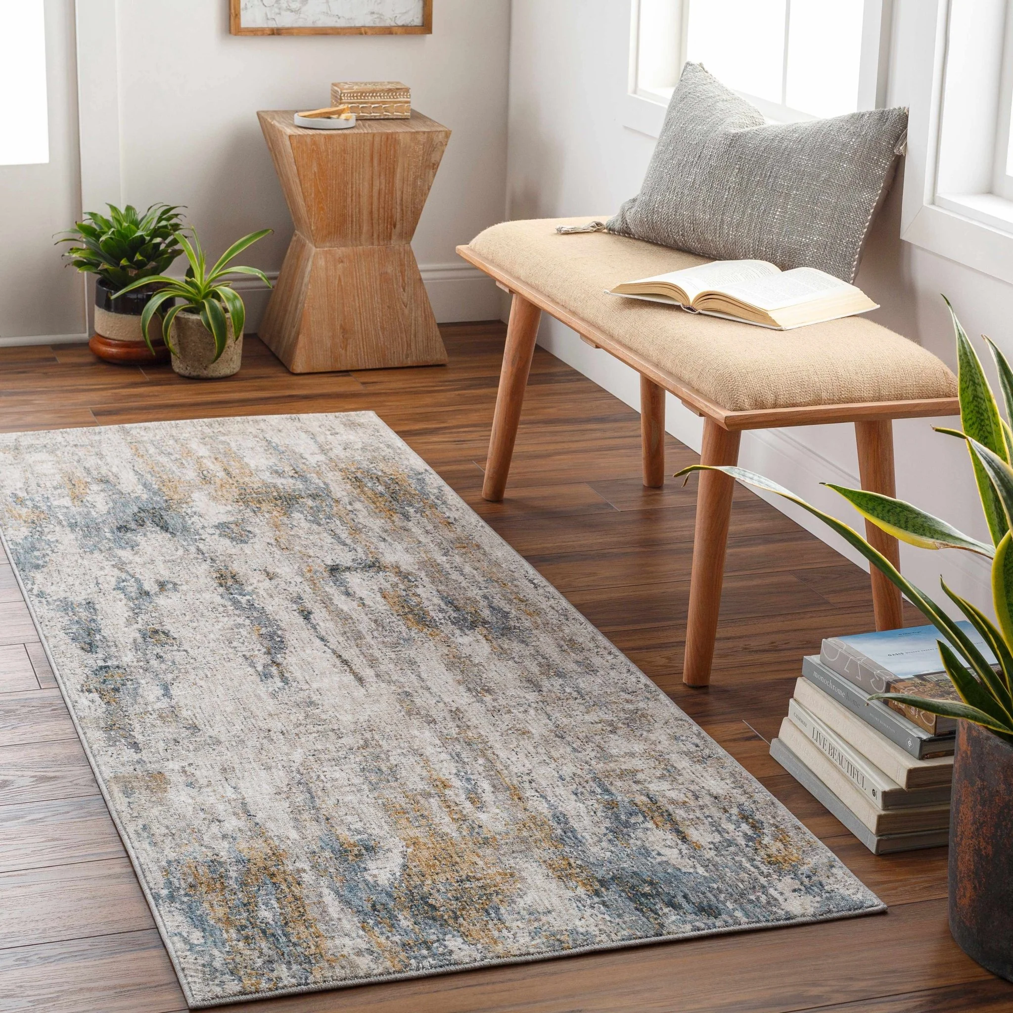 Gray Contemporary Abstract Machine Woven Rug - Image 17