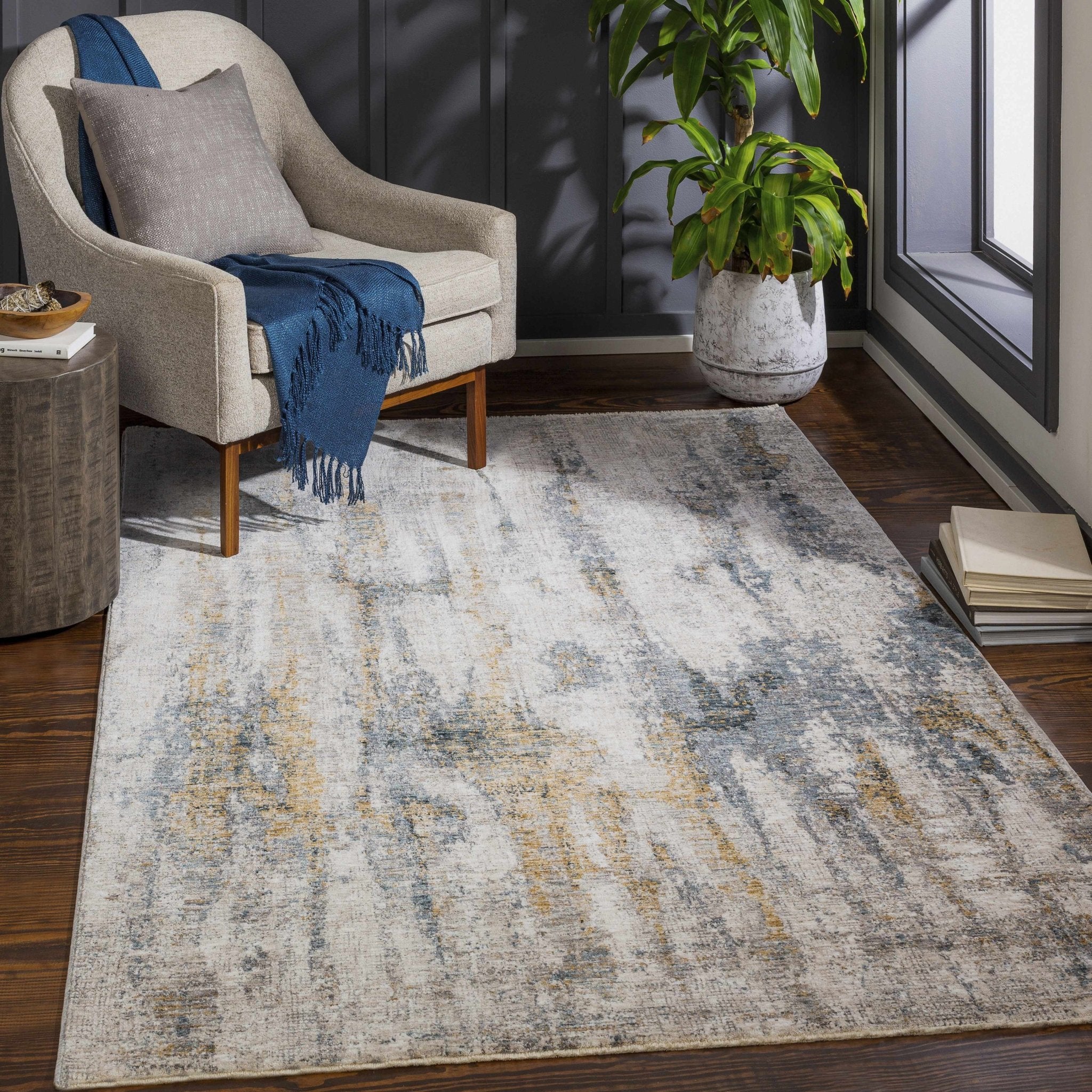 Gray Contemporary Abstract Machine Woven Rug - Image 5