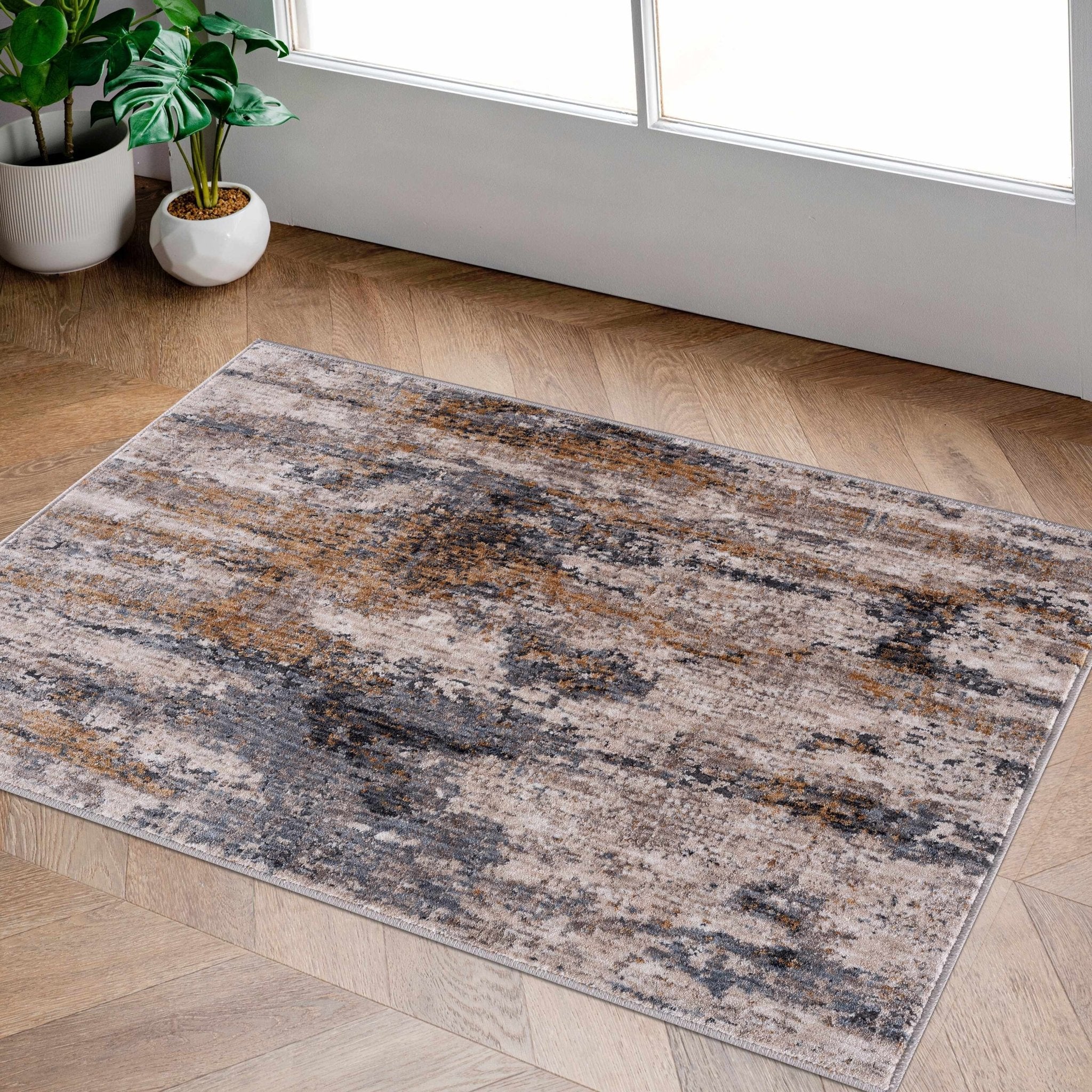 Gray Contemporary Abstract Machine Woven Rug - Image 6