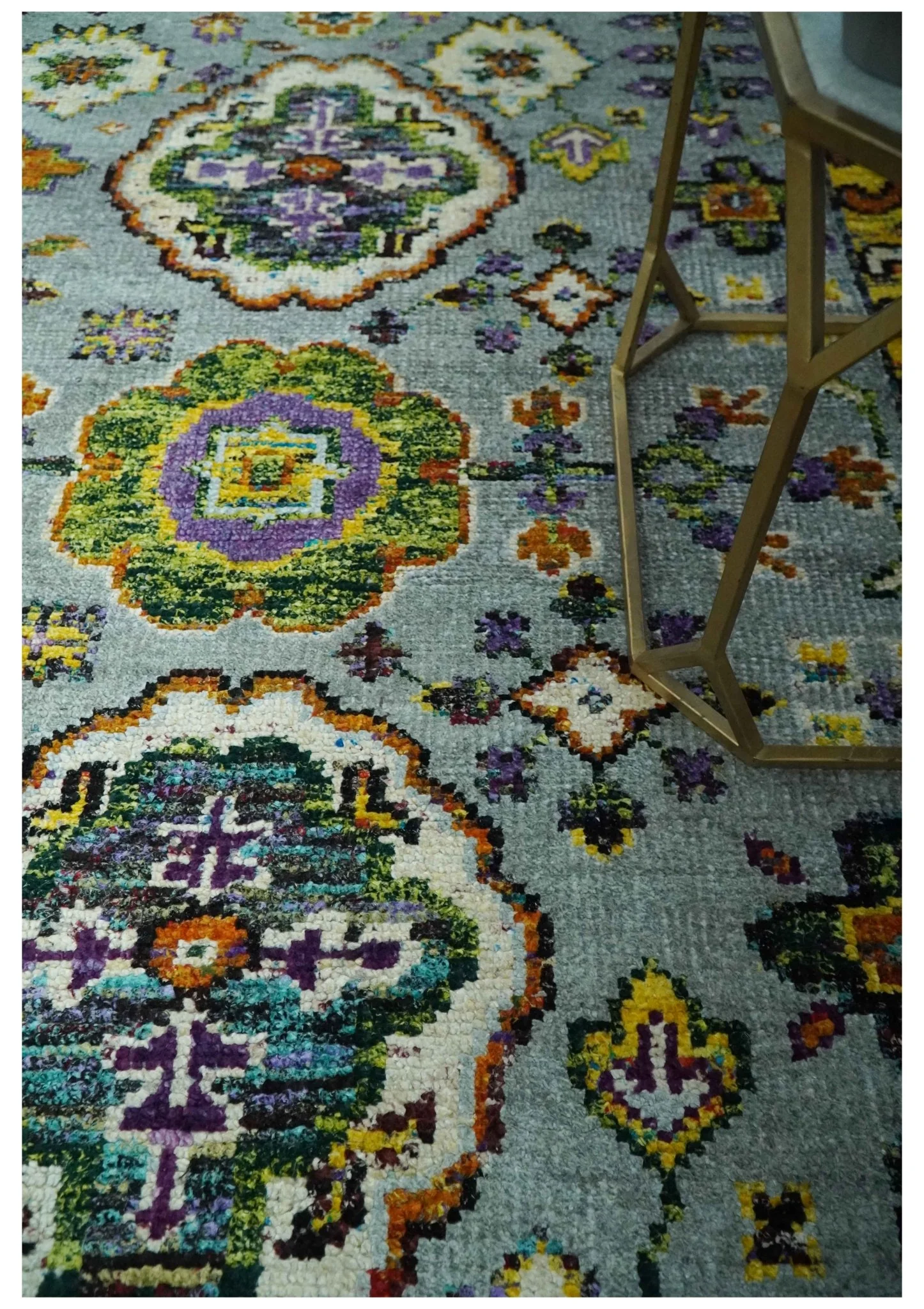 Gray, Gold and Mustard 5.6x8.6 Hand Knotted Traditional Oushak wool Area Rug - Image 2