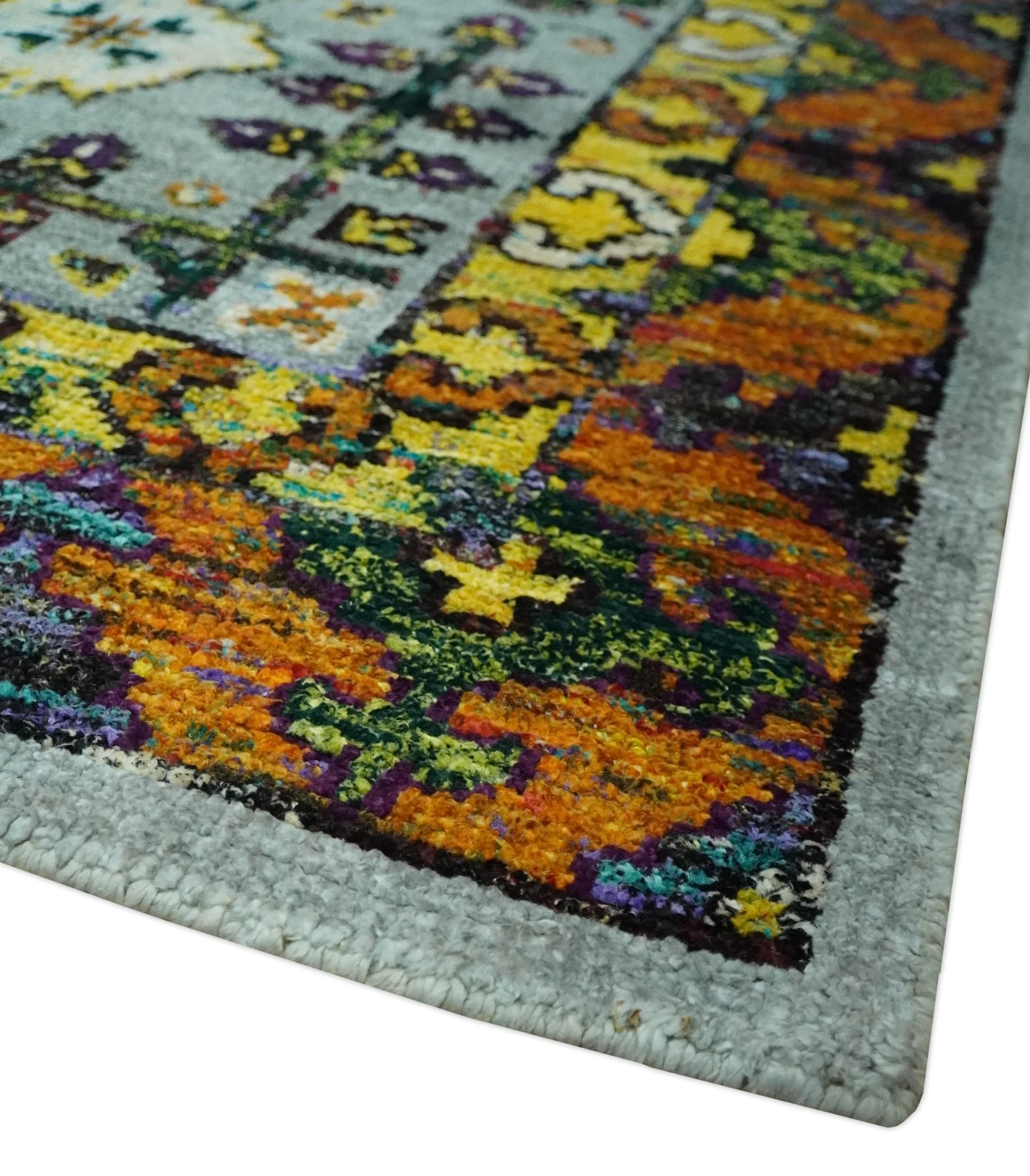 Gray, Gold and Mustard 5.6x8.6 Hand Knotted Traditional Oushak wool Area Rug - Image 5