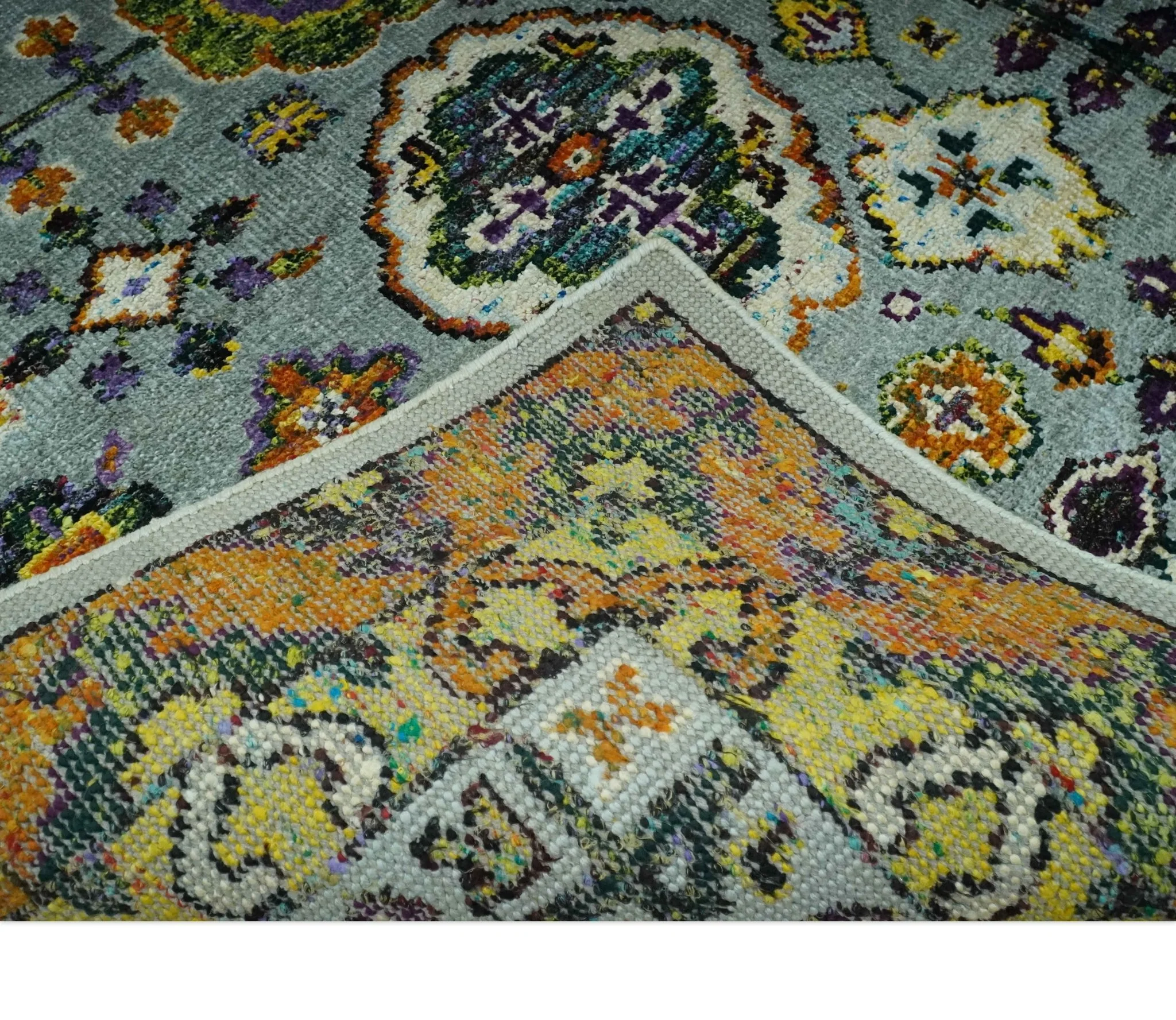 Gray, Gold and Mustard 5.6x8.6 Hand Knotted Traditional Oushak wool Area Rug - Image 6