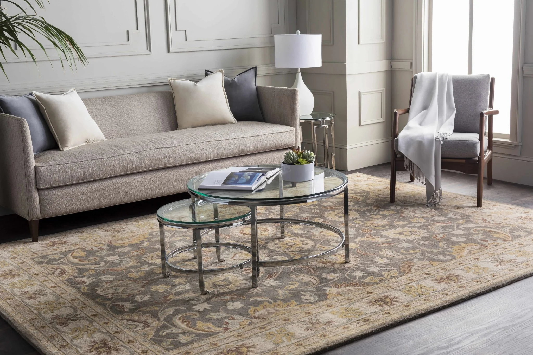 Vintage Style Gray, Gold, Brown and Tan Hand Tufted Oriental Oushak Multi Size wool Rug - Image 14