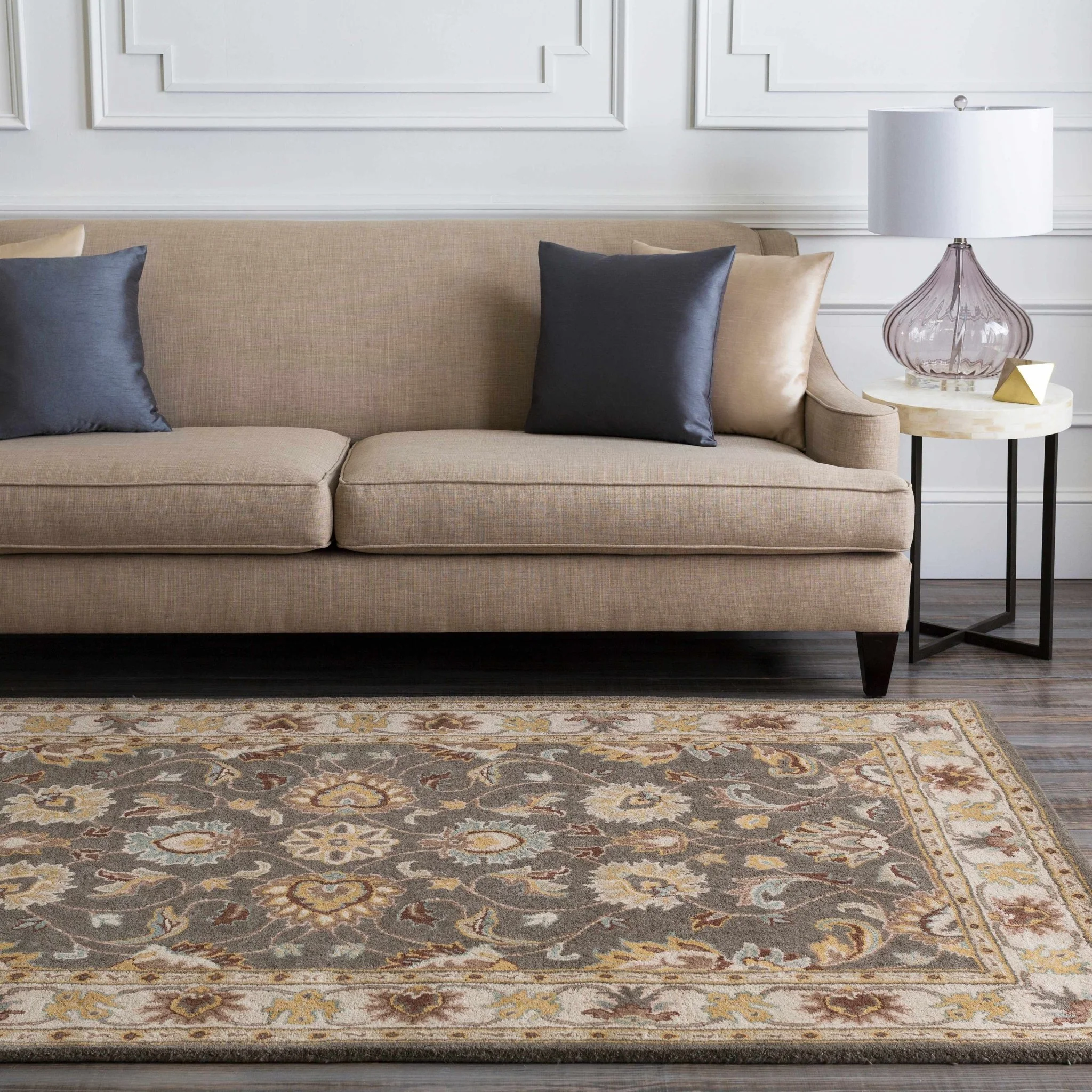 Vintage Style Gray, Gold, Brown and Tan Hand Tufted Oriental Oushak Multi Size wool Rug - Image 15