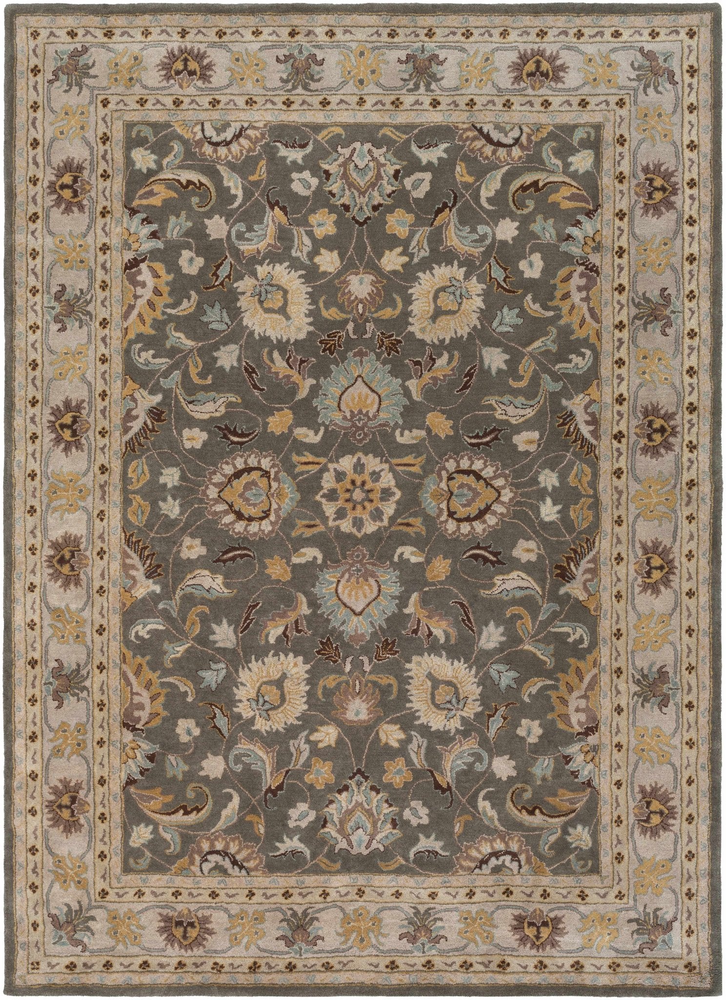 Vintage Style Gray, Gold, Brown and Tan Hand Tufted Oriental Oushak Multi Size wool Rug - Image 2