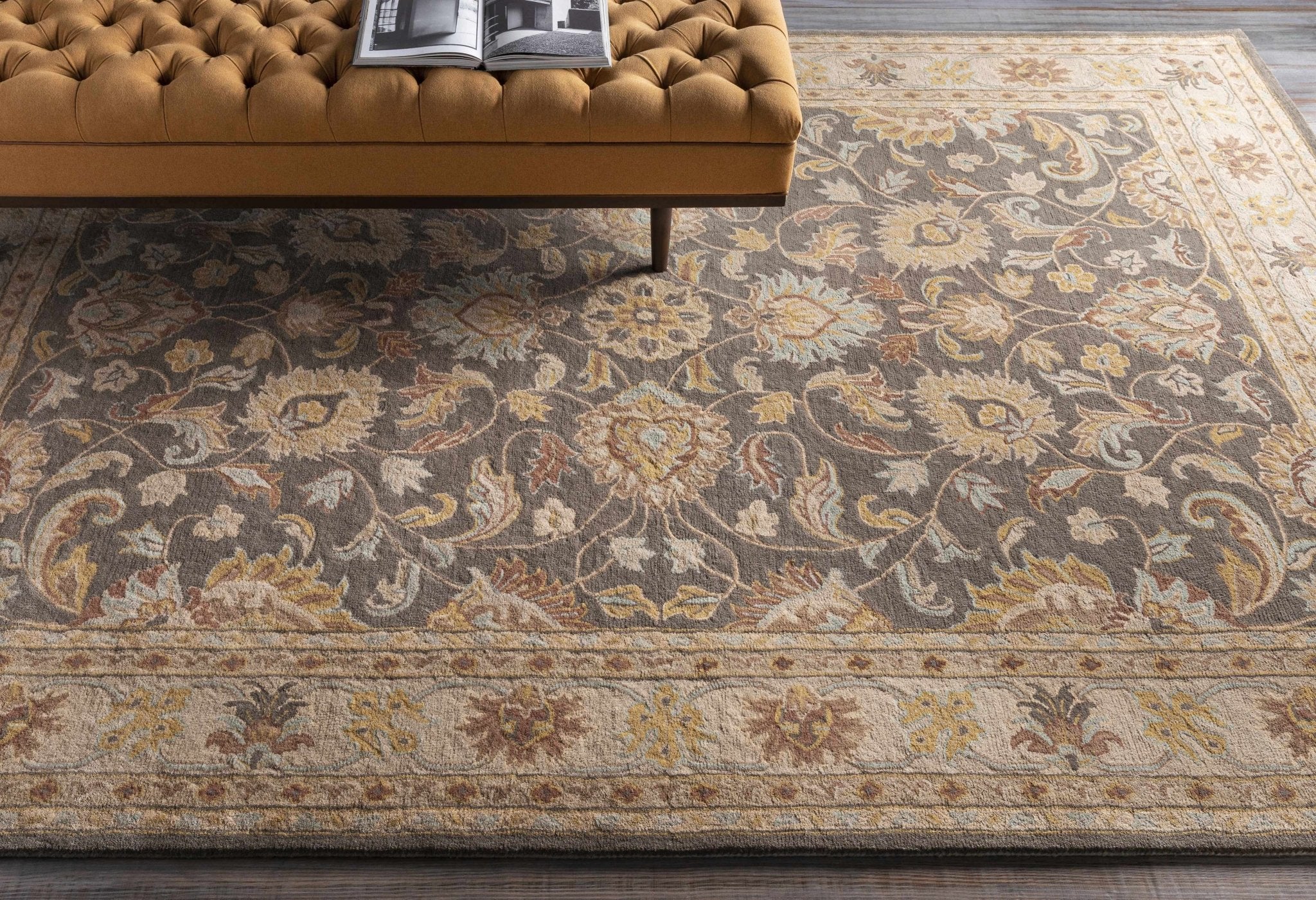 Vintage Style Gray, Gold, Brown and Tan Hand Tufted Oriental Oushak Multi Size wool Rug - Image 4