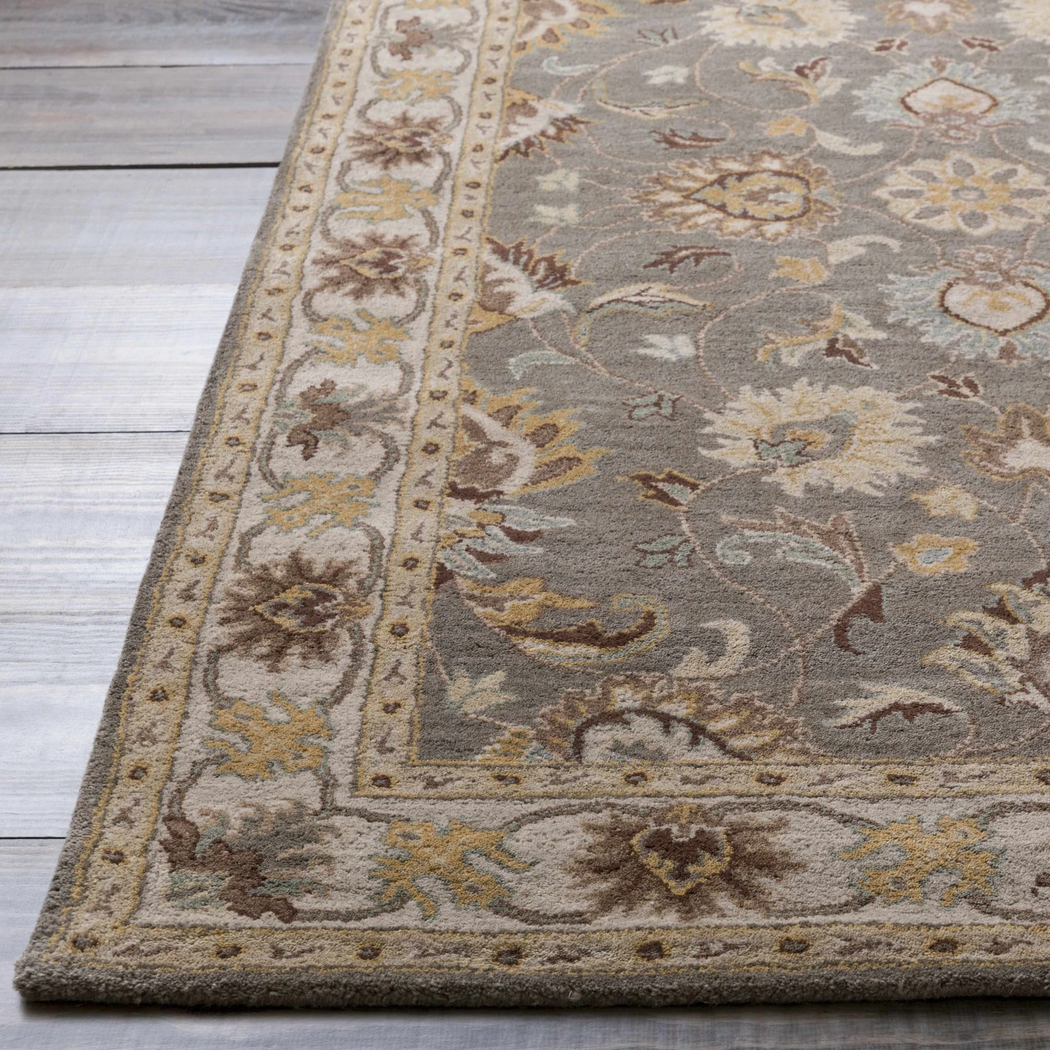 Vintage Style Gray, Gold, Brown and Tan Hand Tufted Oriental Oushak Multi Size wool Rug - Image 5