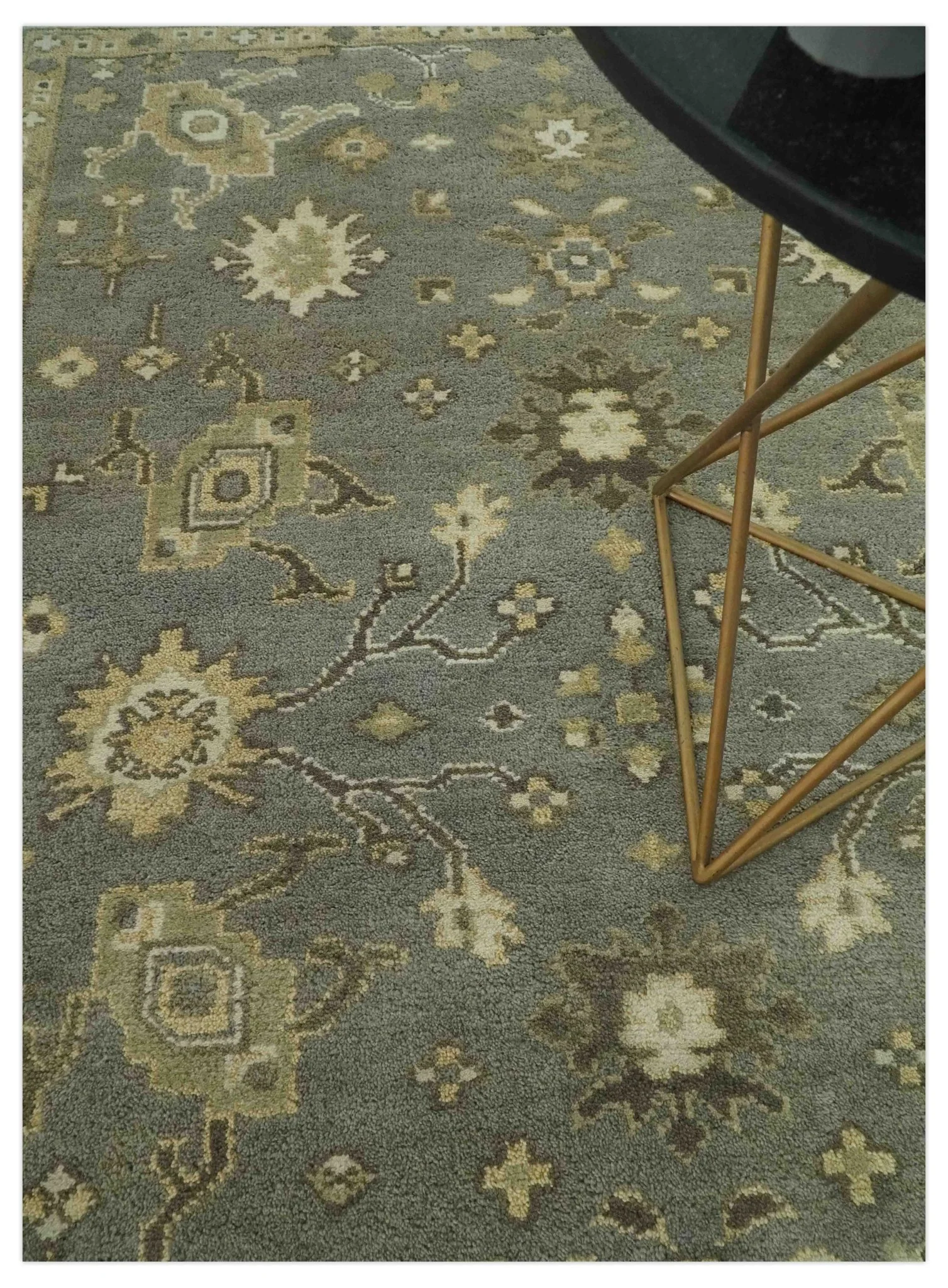 Gray, Ivory and Beige 6x8.8 Hand Knotted Traditional Oushak wool area rug - Image 2