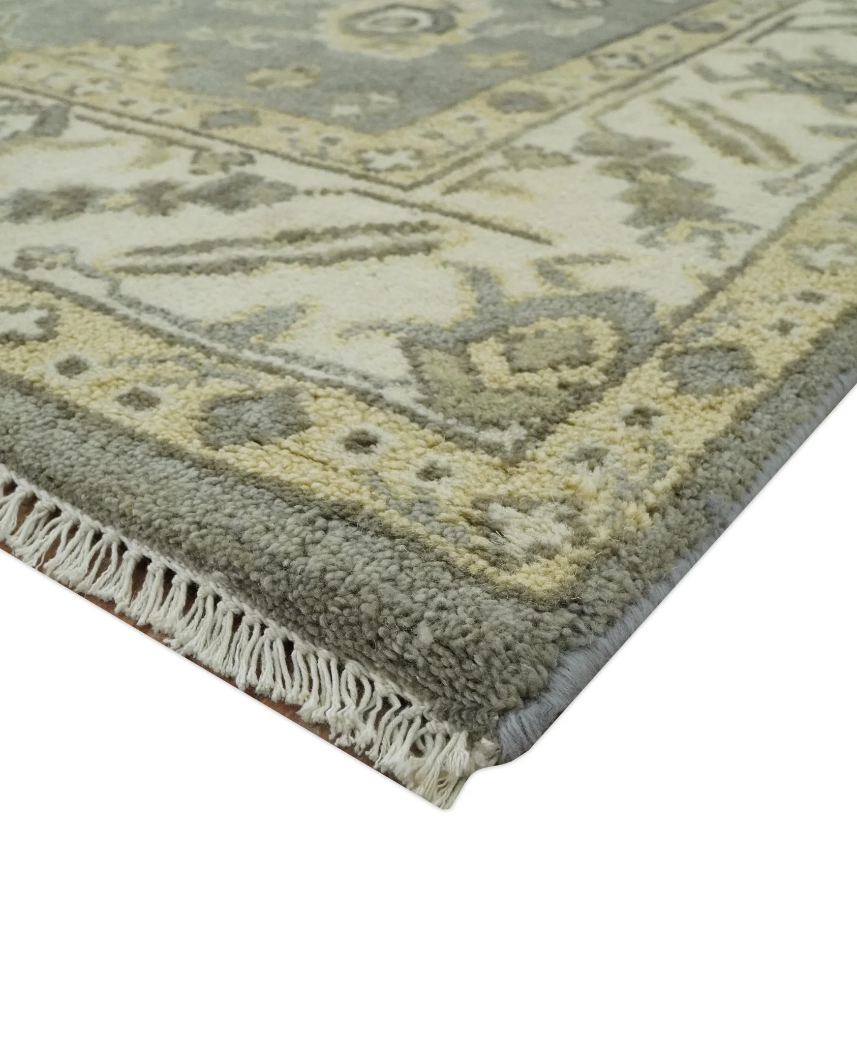 Gray, Ivory and Beige 6x8.8 Hand Knotted Traditional Oushak wool area rug - Image 5