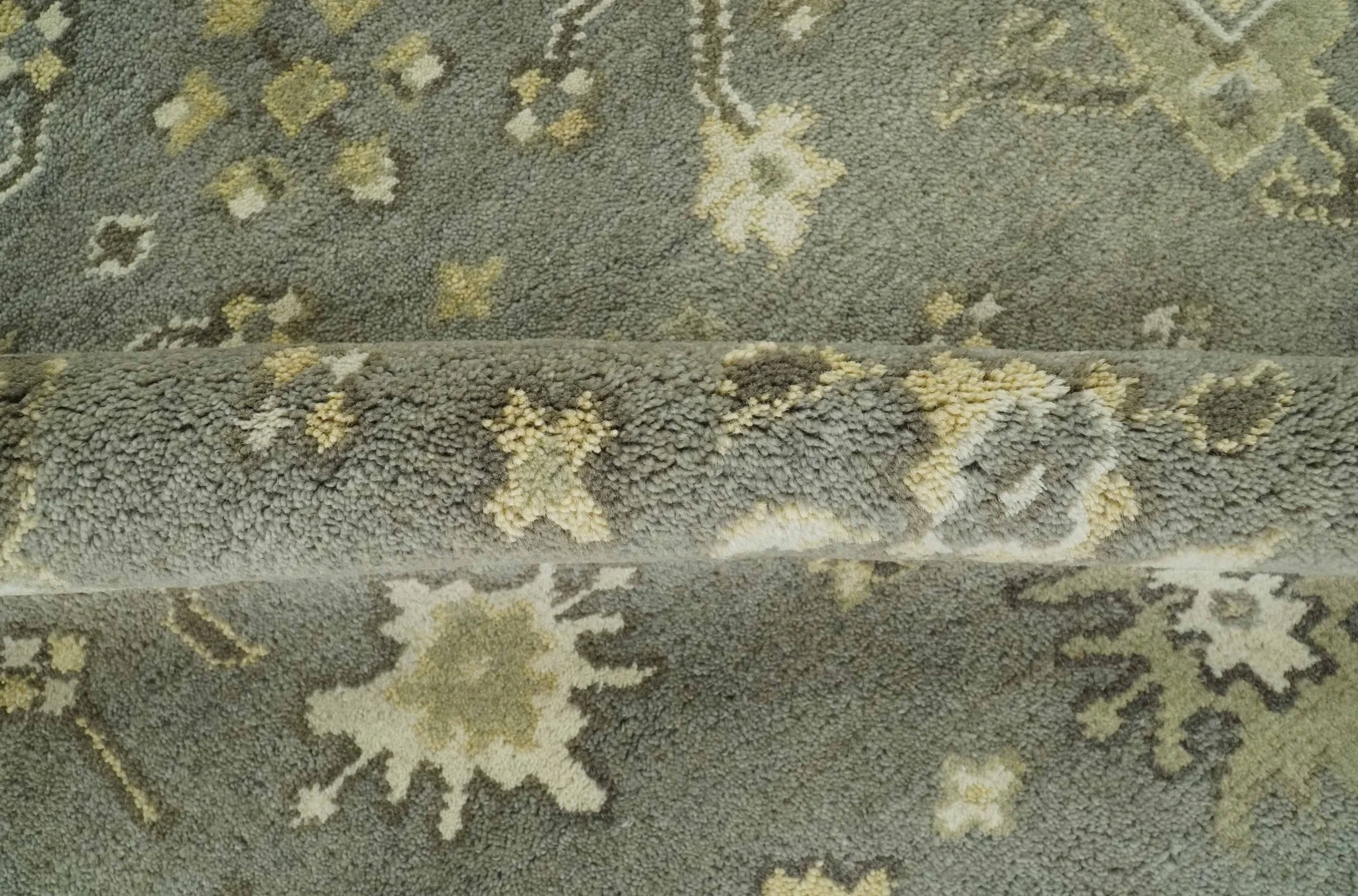 Gray, Ivory and Beige 6x8.8 Hand Knotted Traditional Oushak wool area rug - Image 6