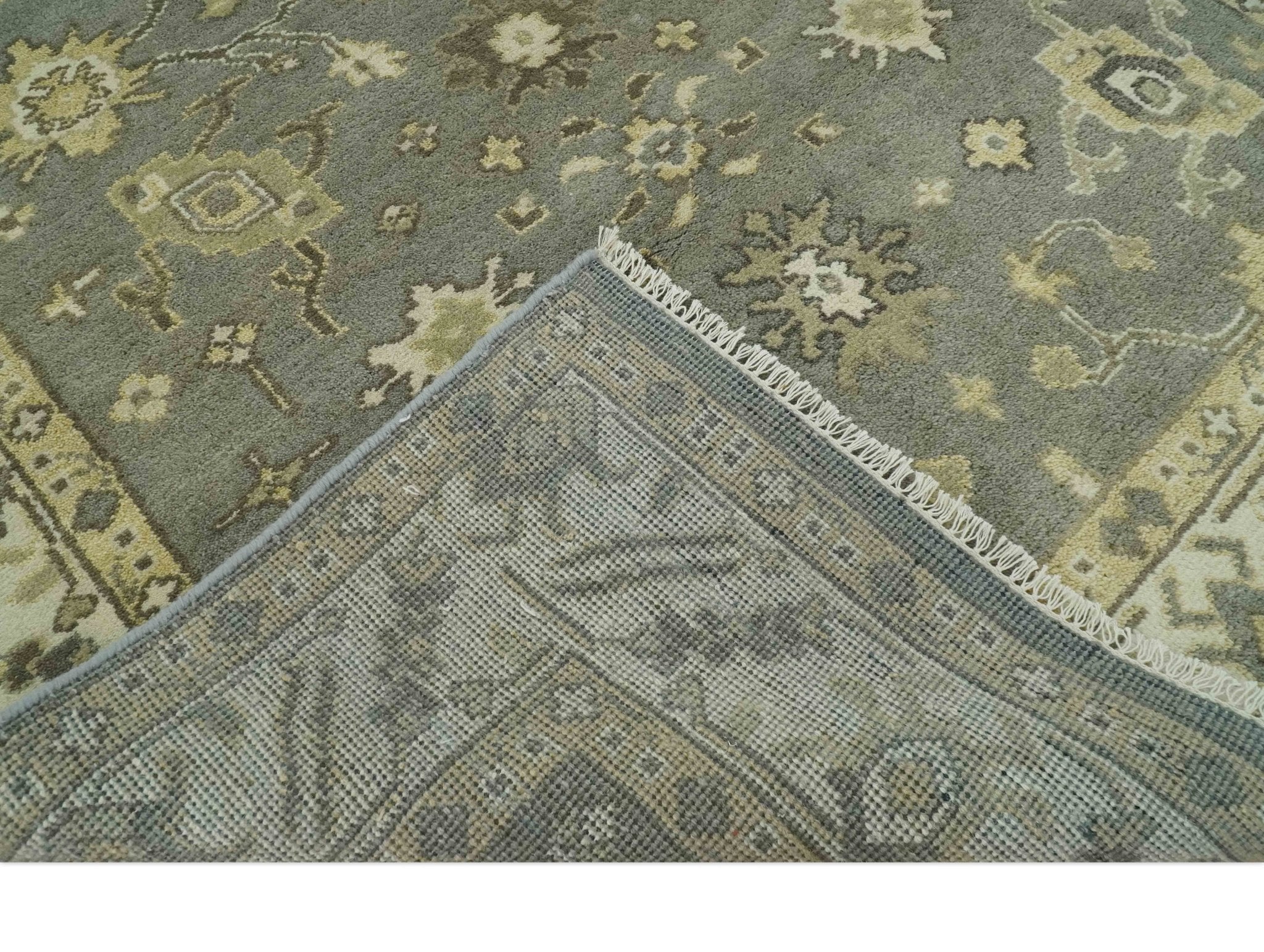 Gray, Ivory and Beige 6x8.8 Hand Knotted Traditional Oushak wool area rug - Image 7