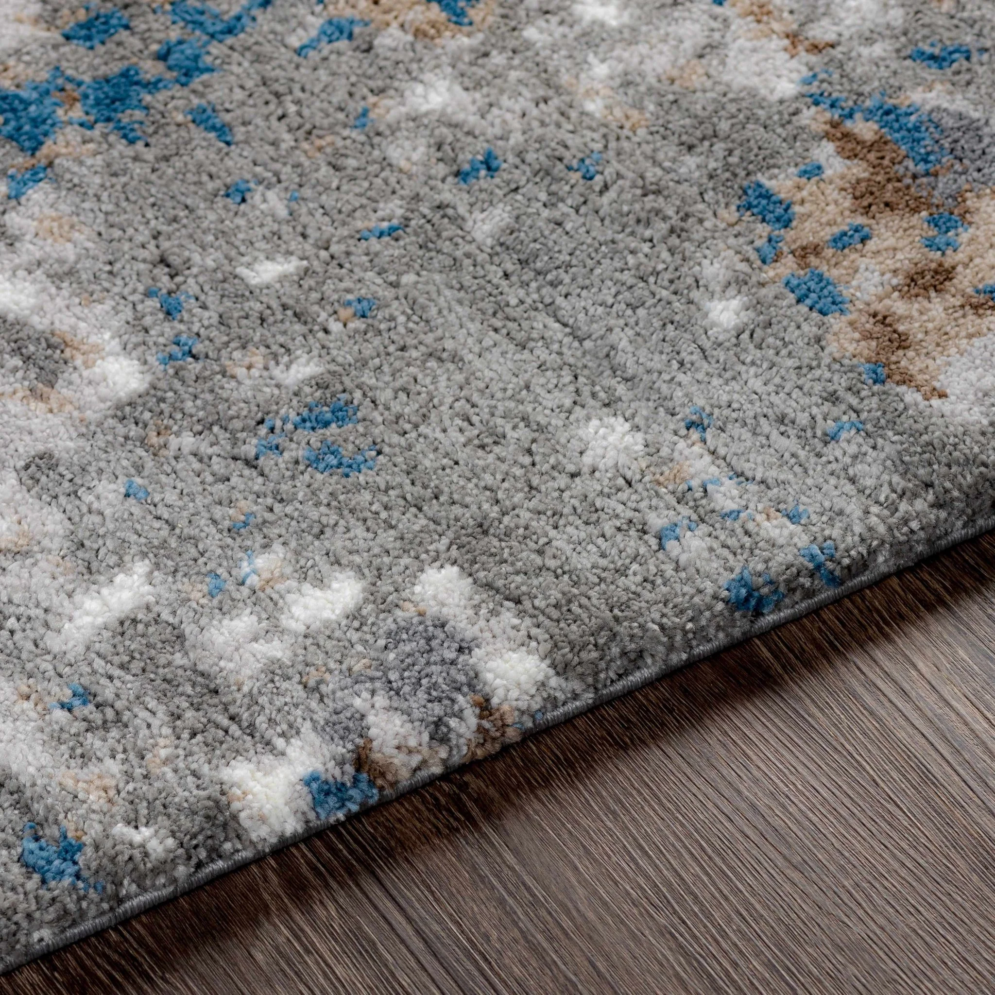 Gray, Ivory and Blue Modern Abstract Contemporary area rug - Image 4