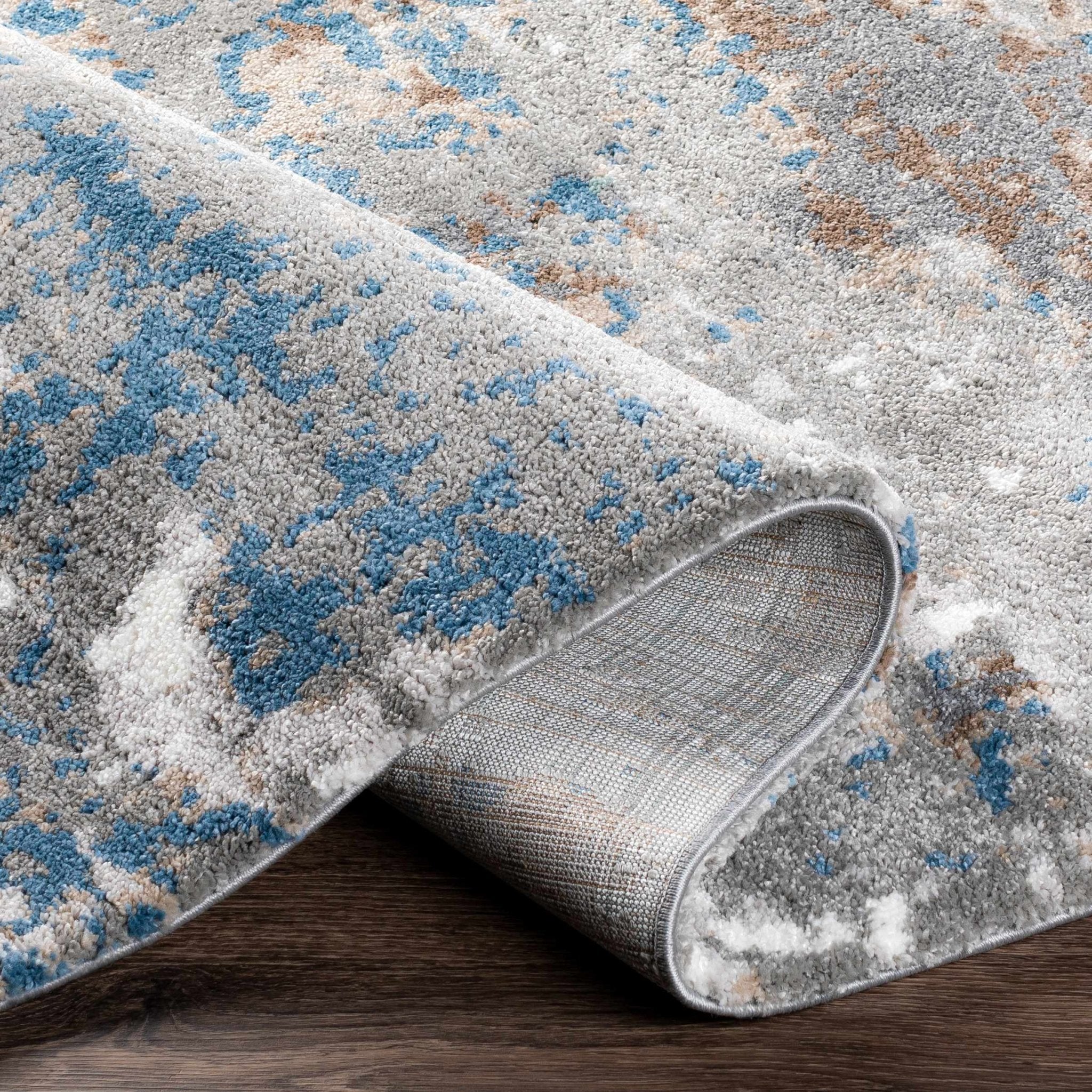 Gray, Ivory and Blue Modern Abstract Contemporary area rug - Image 5