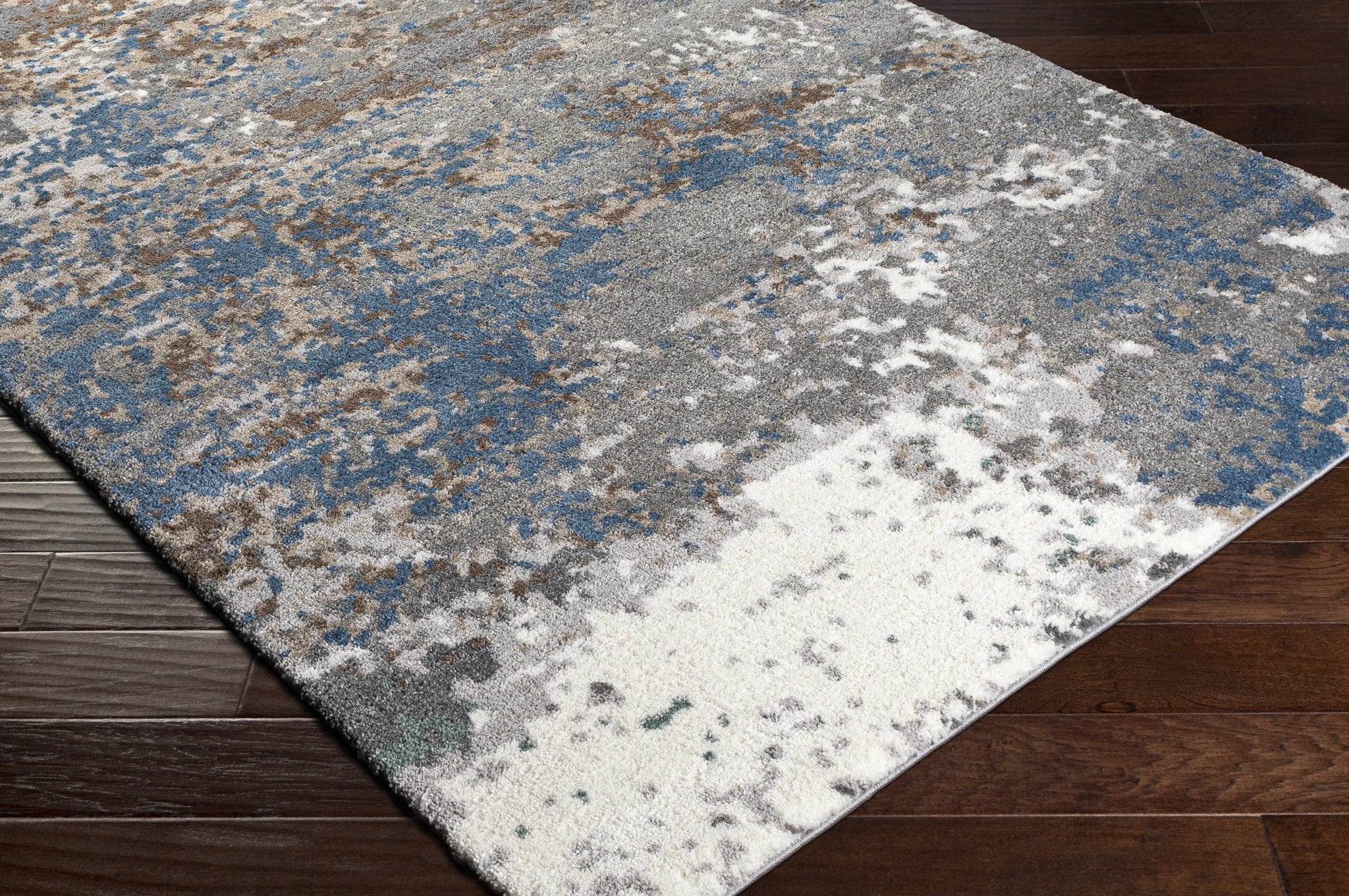 Gray, Ivory and Blue Modern Abstract Contemporary area rug - Image 6