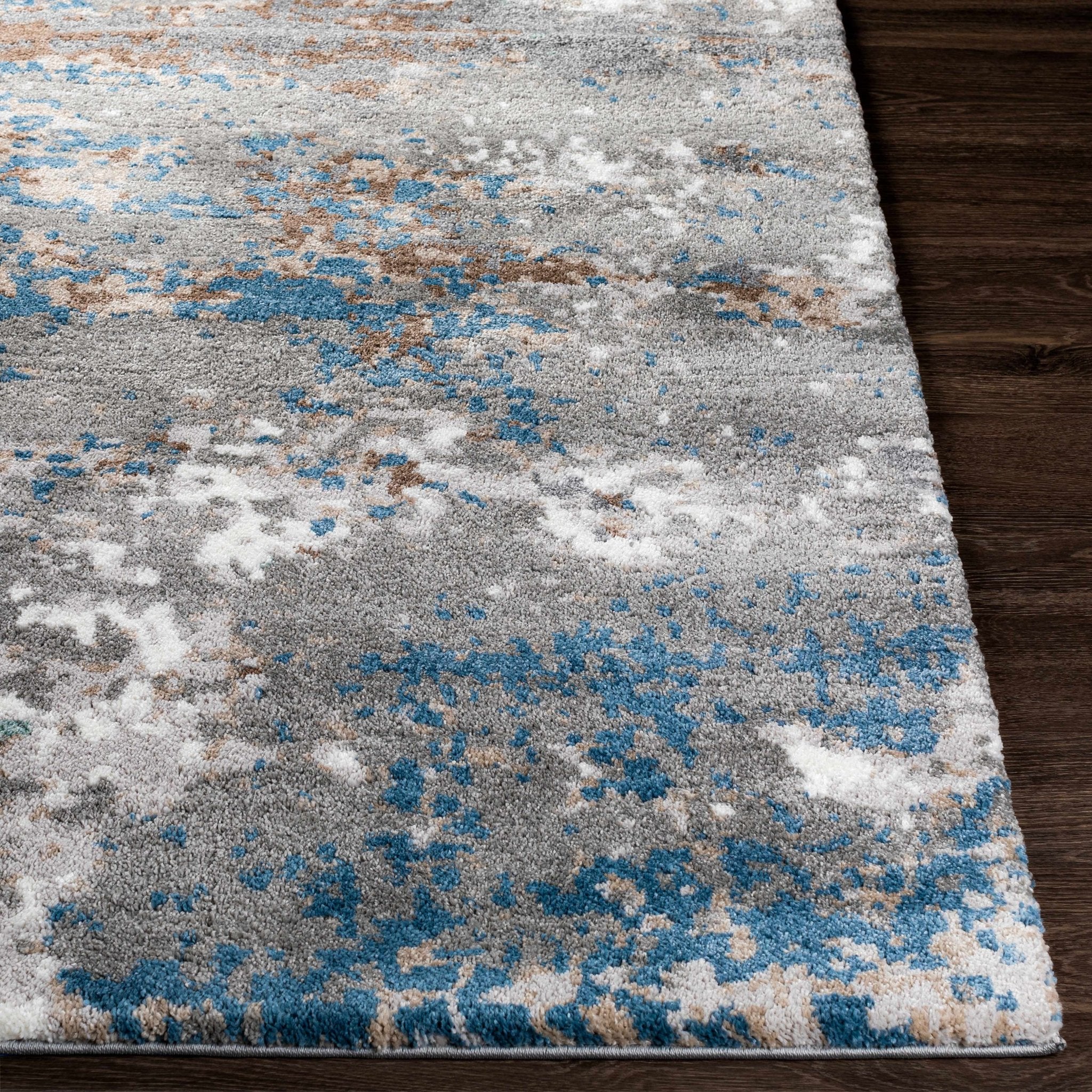 Gray, Ivory and Blue Modern Abstract Contemporary area rug - Image 7
