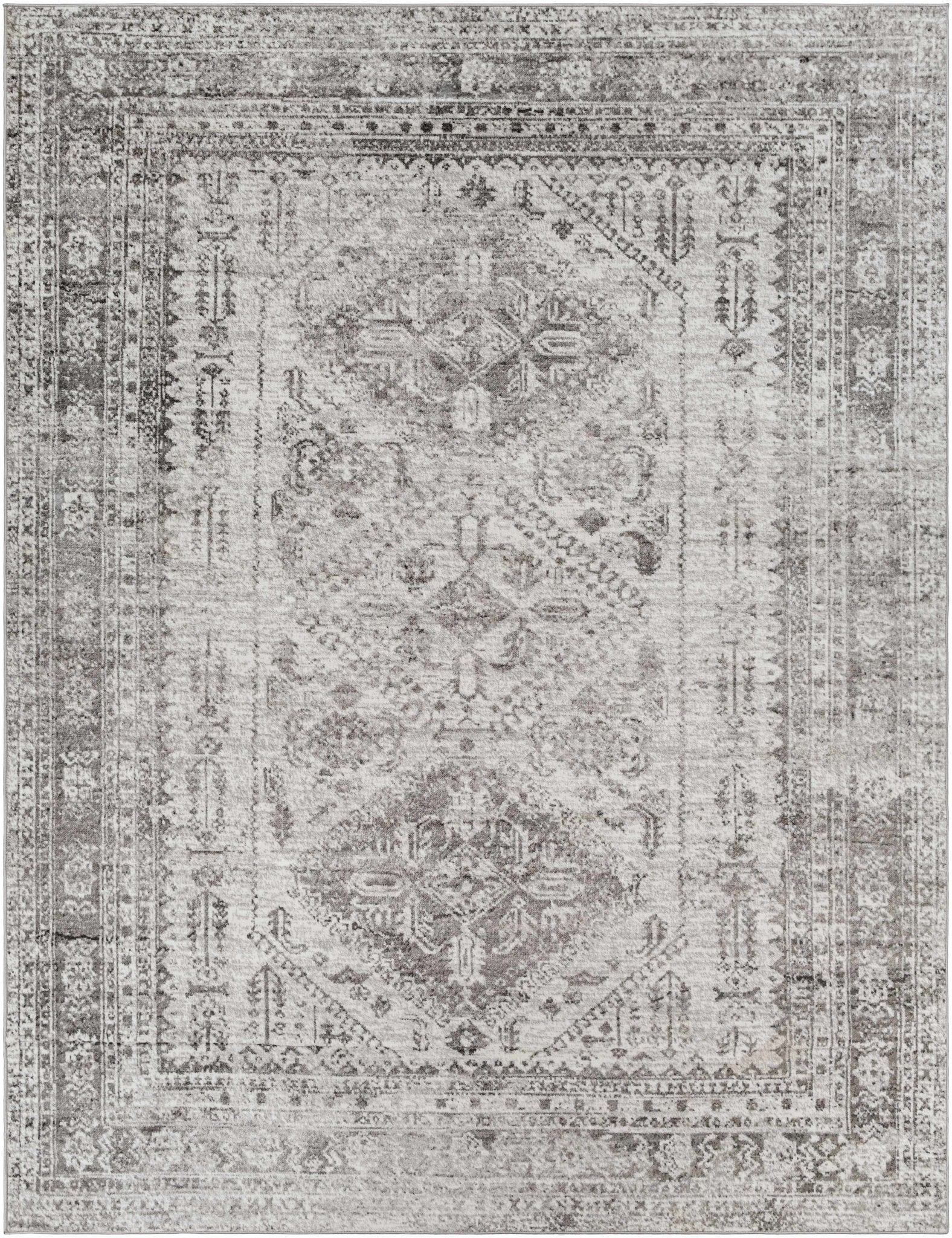 Antique Style Gray, Ivory and Charcoal Traditional Heriz Multi Size Area Rug - Image 17