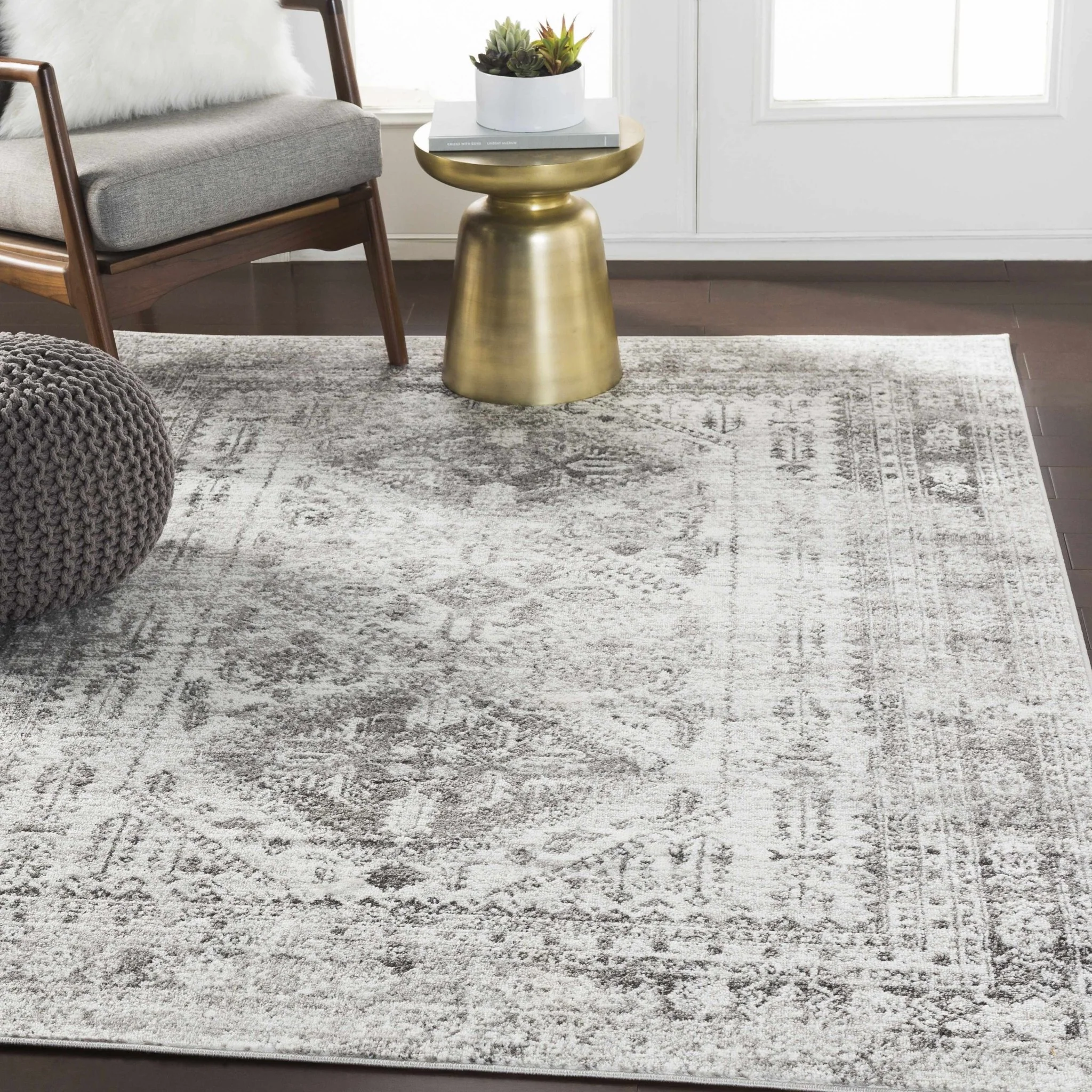 Antique Style Gray, Ivory and Charcoal Traditional Heriz Multi Size Area Rug - Image 4