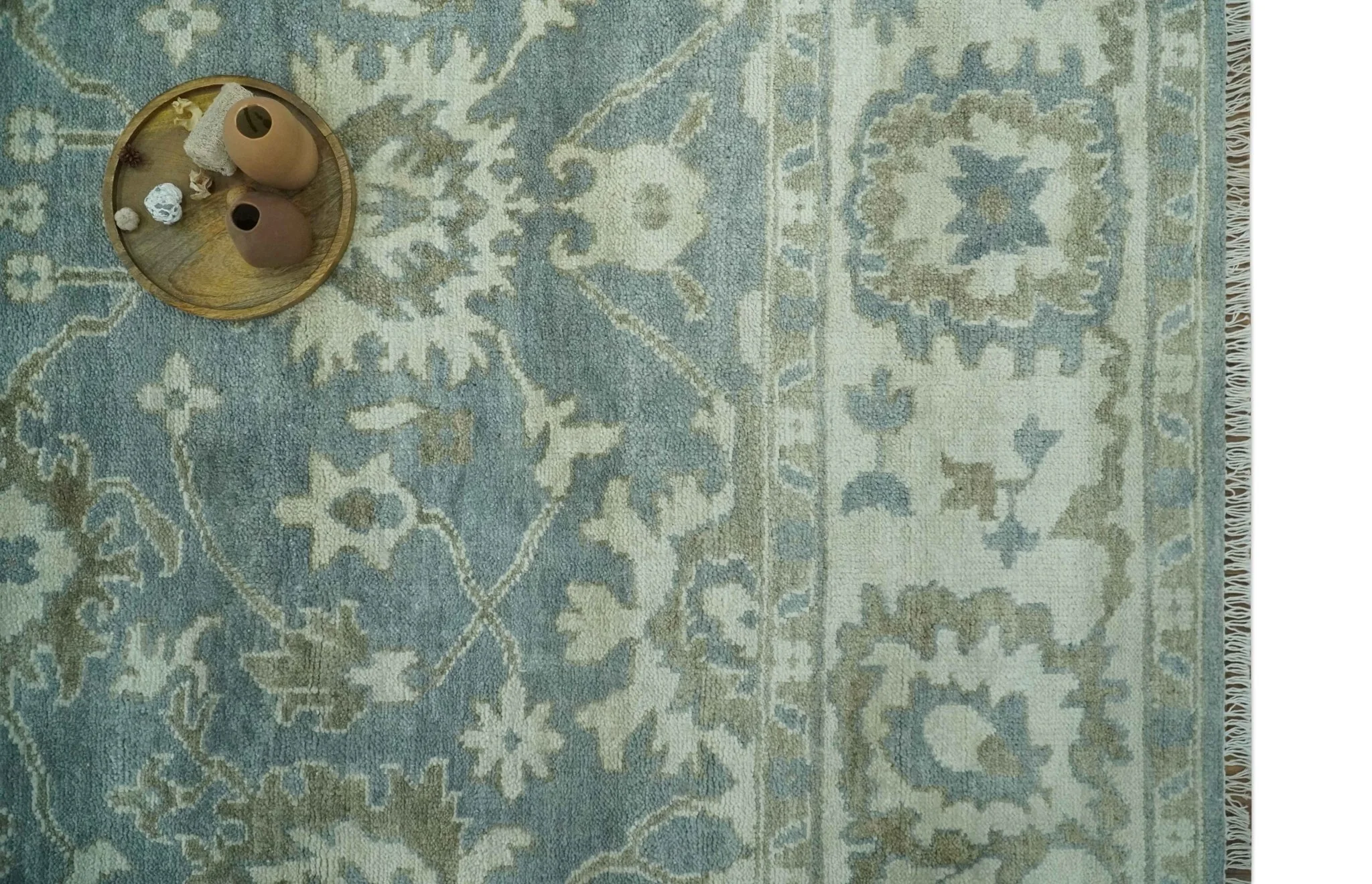 Gray, Ivory and Green Hand Knotted Traditional Oriental Oushak 9x12 wool Area Rug - Image 12
