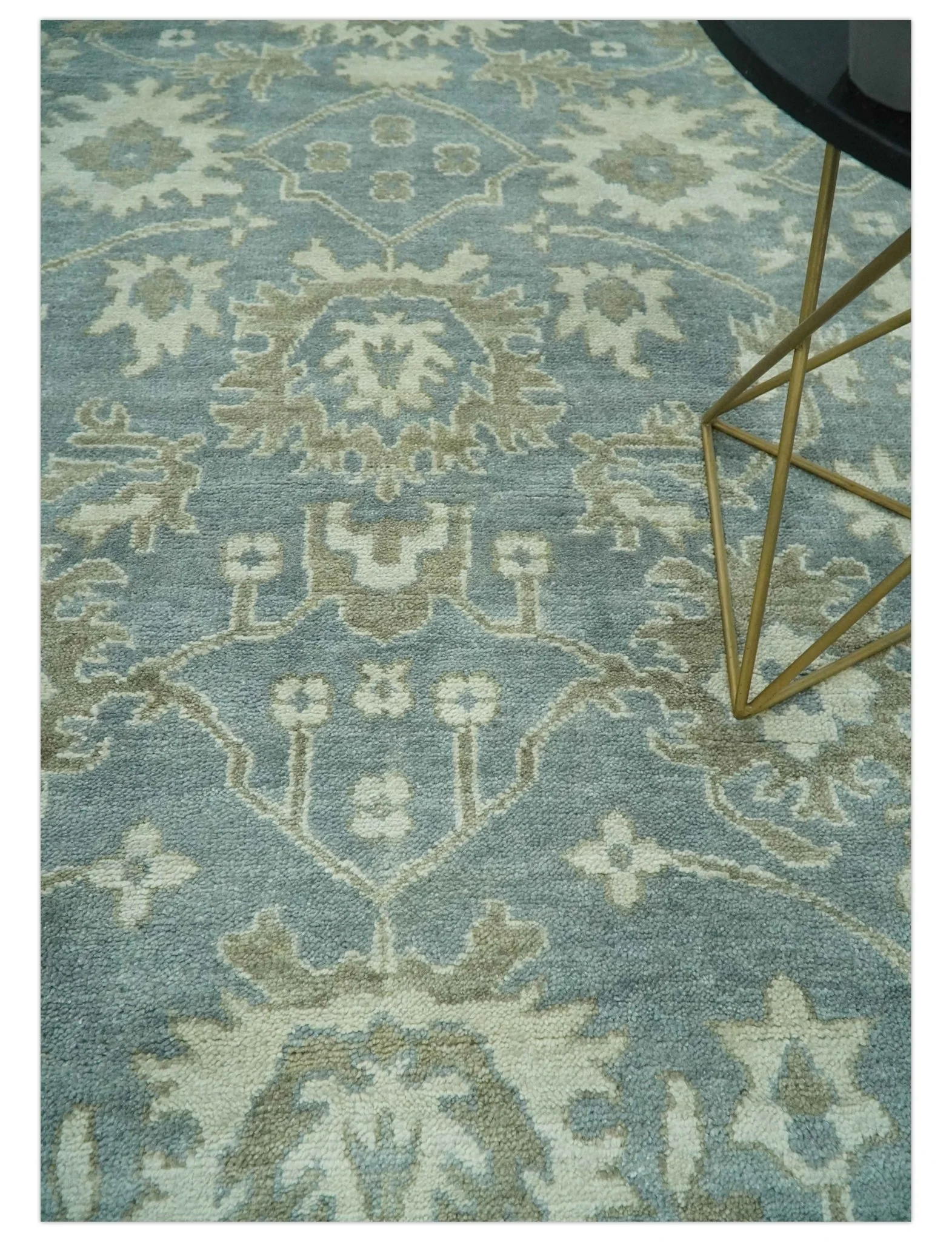 Gray, Ivory and Green Hand Knotted Traditional Oriental Oushak 9x12 wool Area Rug - Image 2