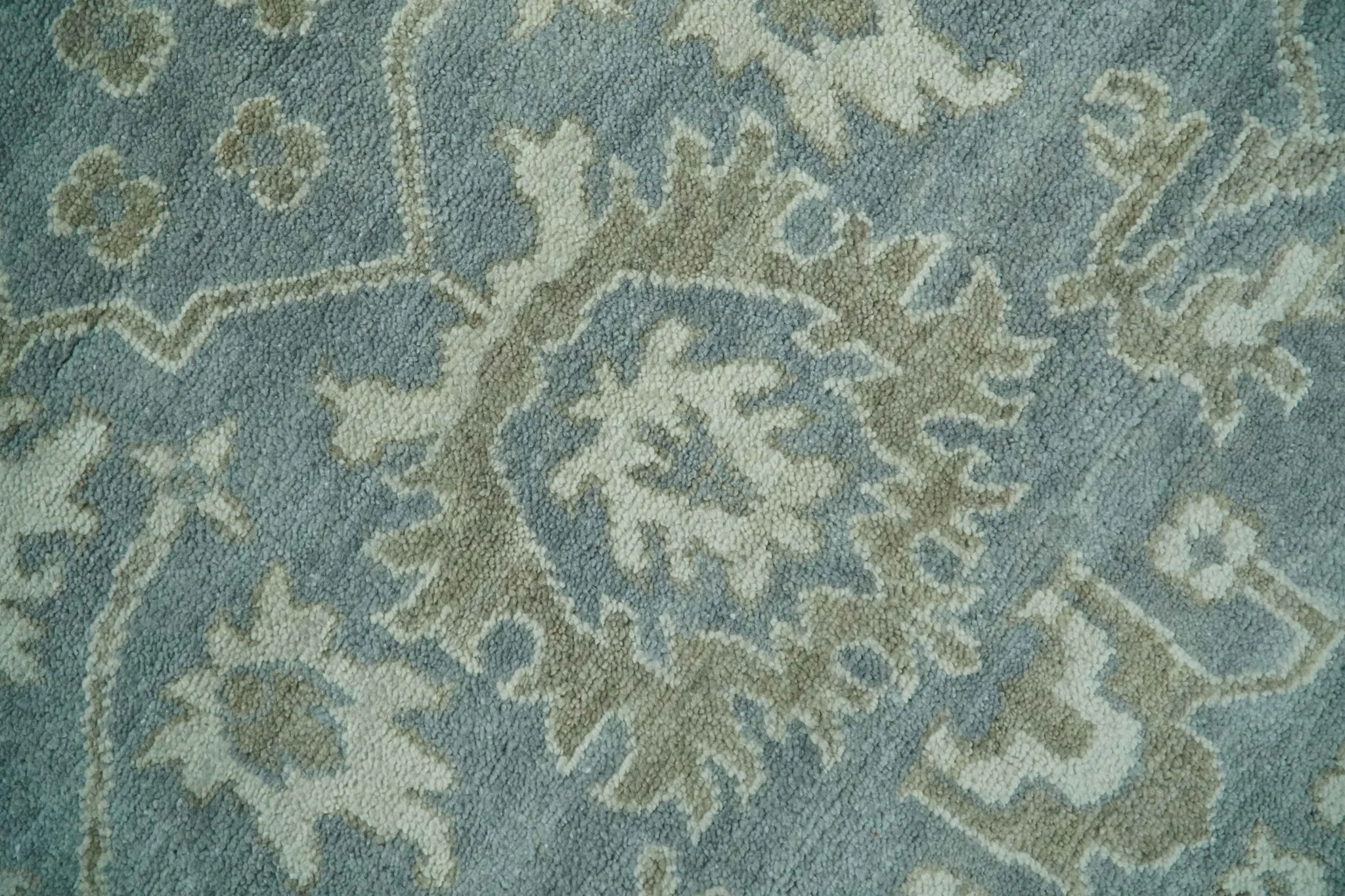 Gray, Ivory and Green Hand Knotted Traditional Oriental Oushak 9x12 wool Area Rug - Image 4