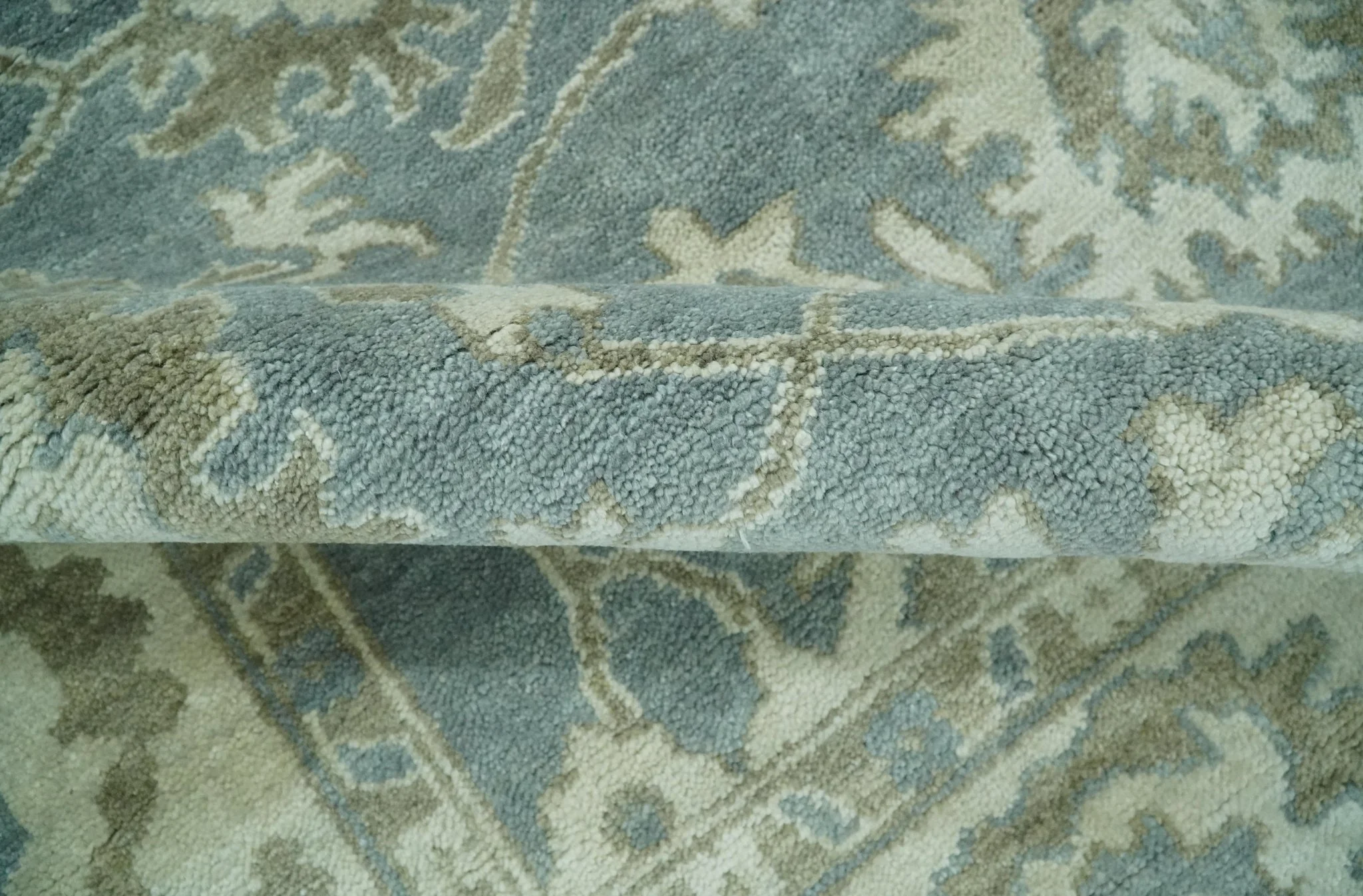Gray, Ivory and Green Hand Knotted Traditional Oriental Oushak 9x12 wool Area Rug - Image 6