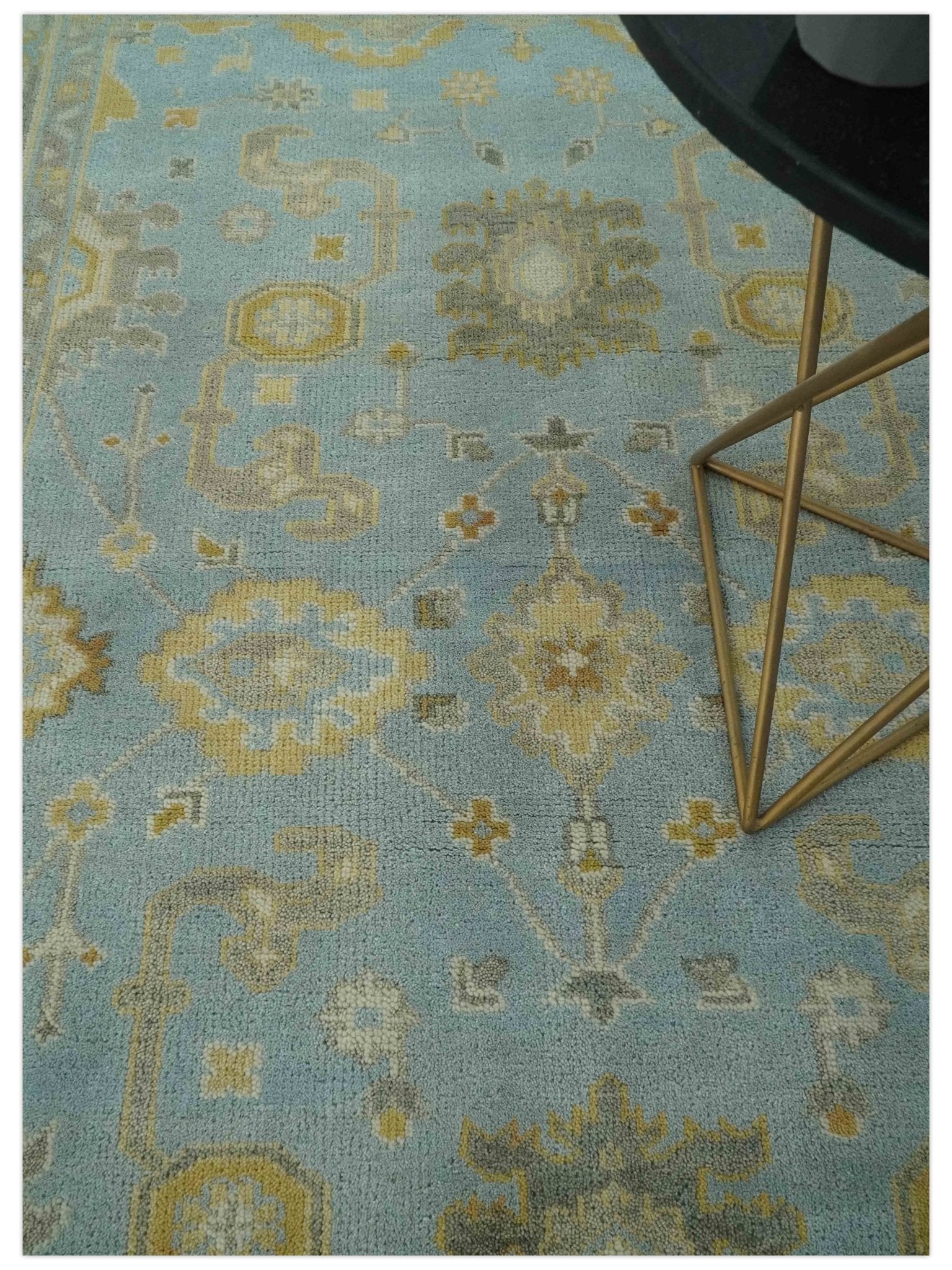 Hand Knotted Gray, Ivory and Mustard 6x8.8 Traditional Oriental Oushak wool rug - Image 2