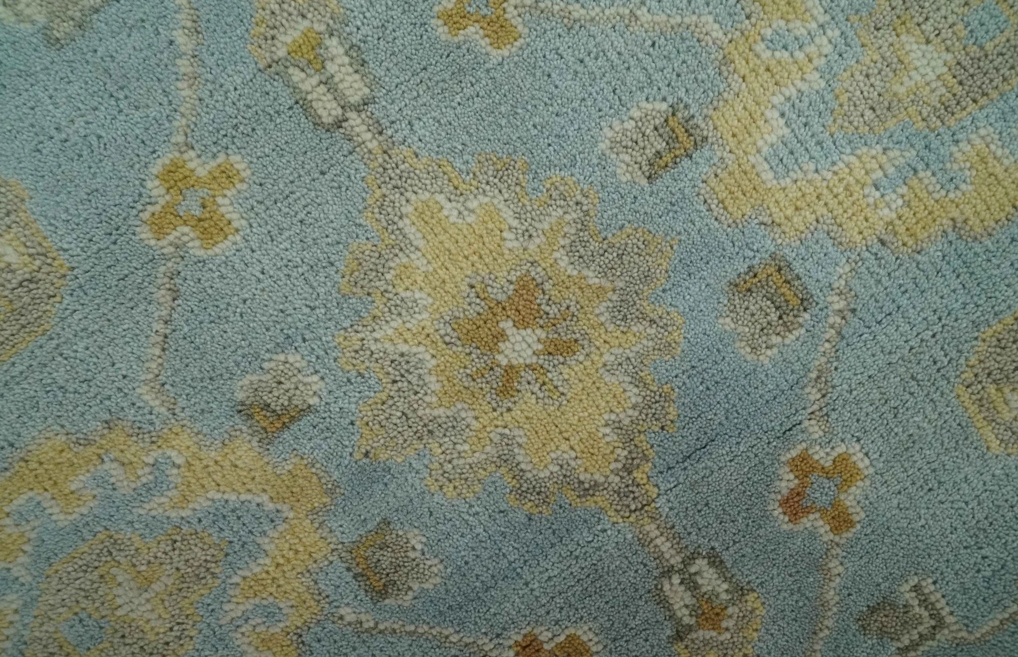 Hand Knotted Gray, Ivory and Mustard 6x8.8 Traditional Oriental Oushak wool rug - Image 4