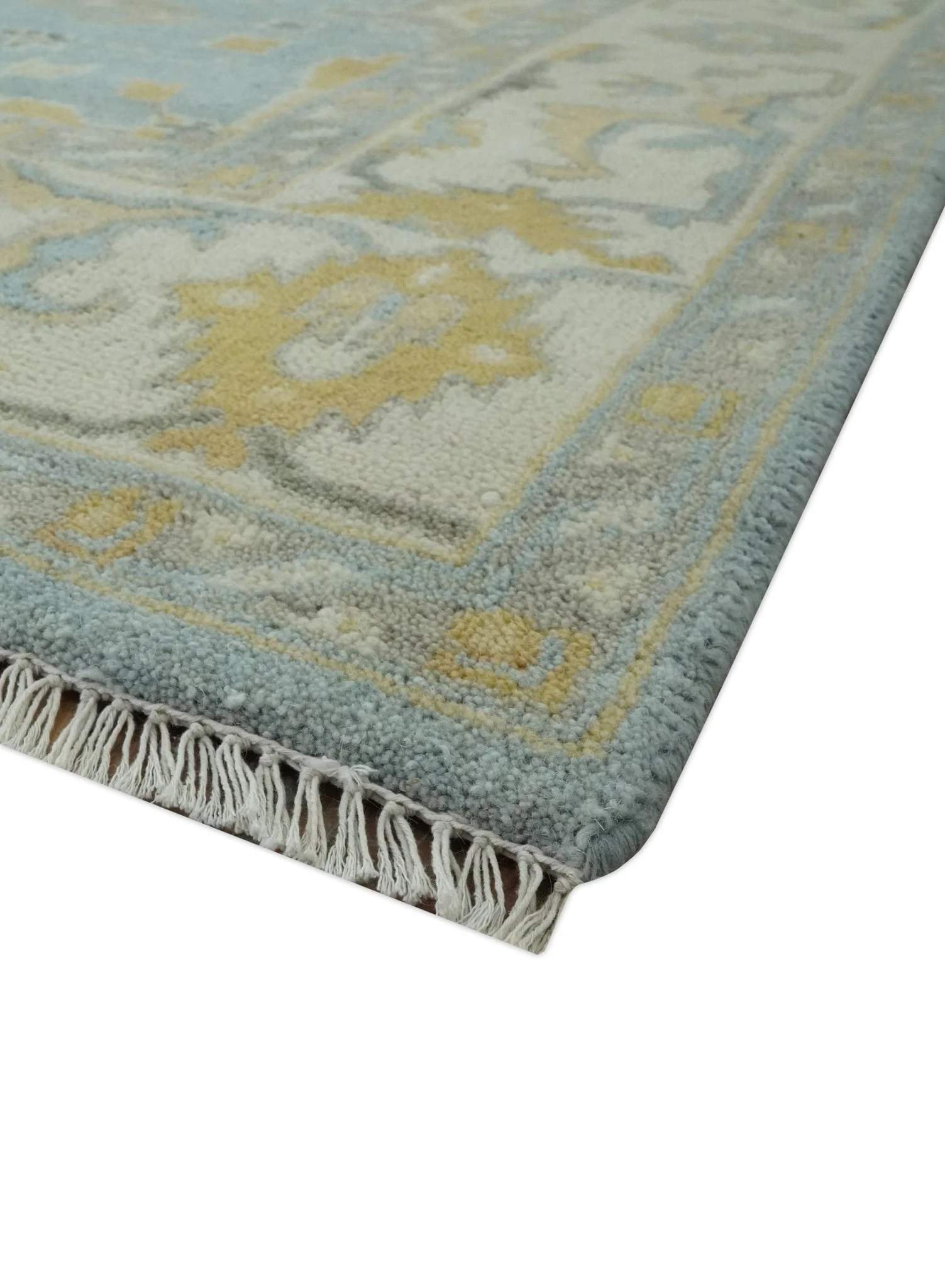 Hand Knotted Gray, Ivory and Mustard 6x8.8 Traditional Oriental Oushak wool rug - Image 5