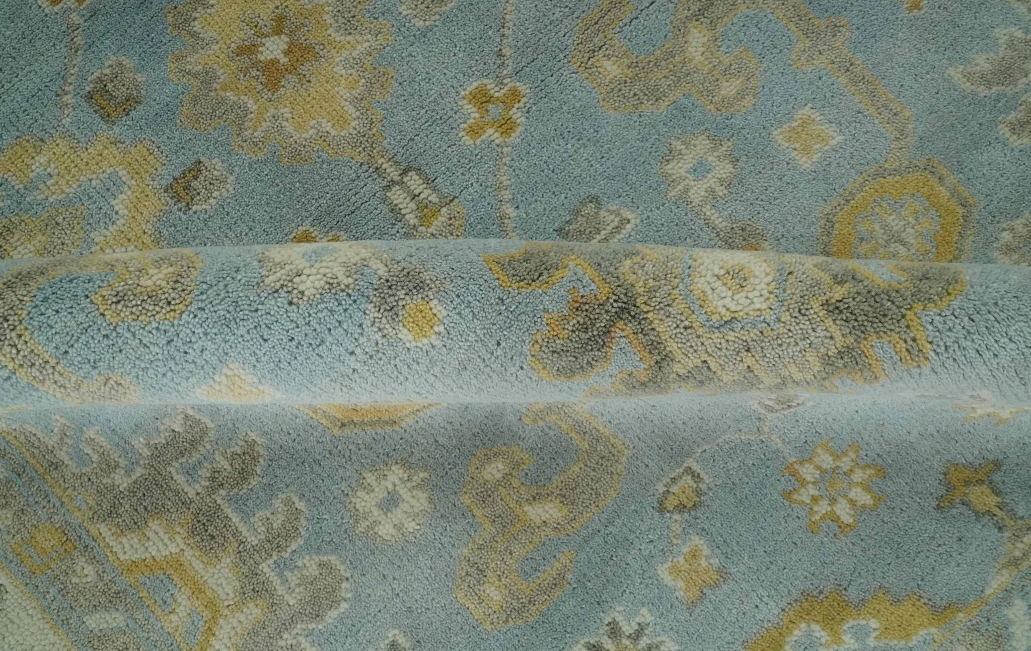 Hand Knotted Gray, Ivory and Mustard 6x8.8 Traditional Oriental Oushak wool rug - Image 6