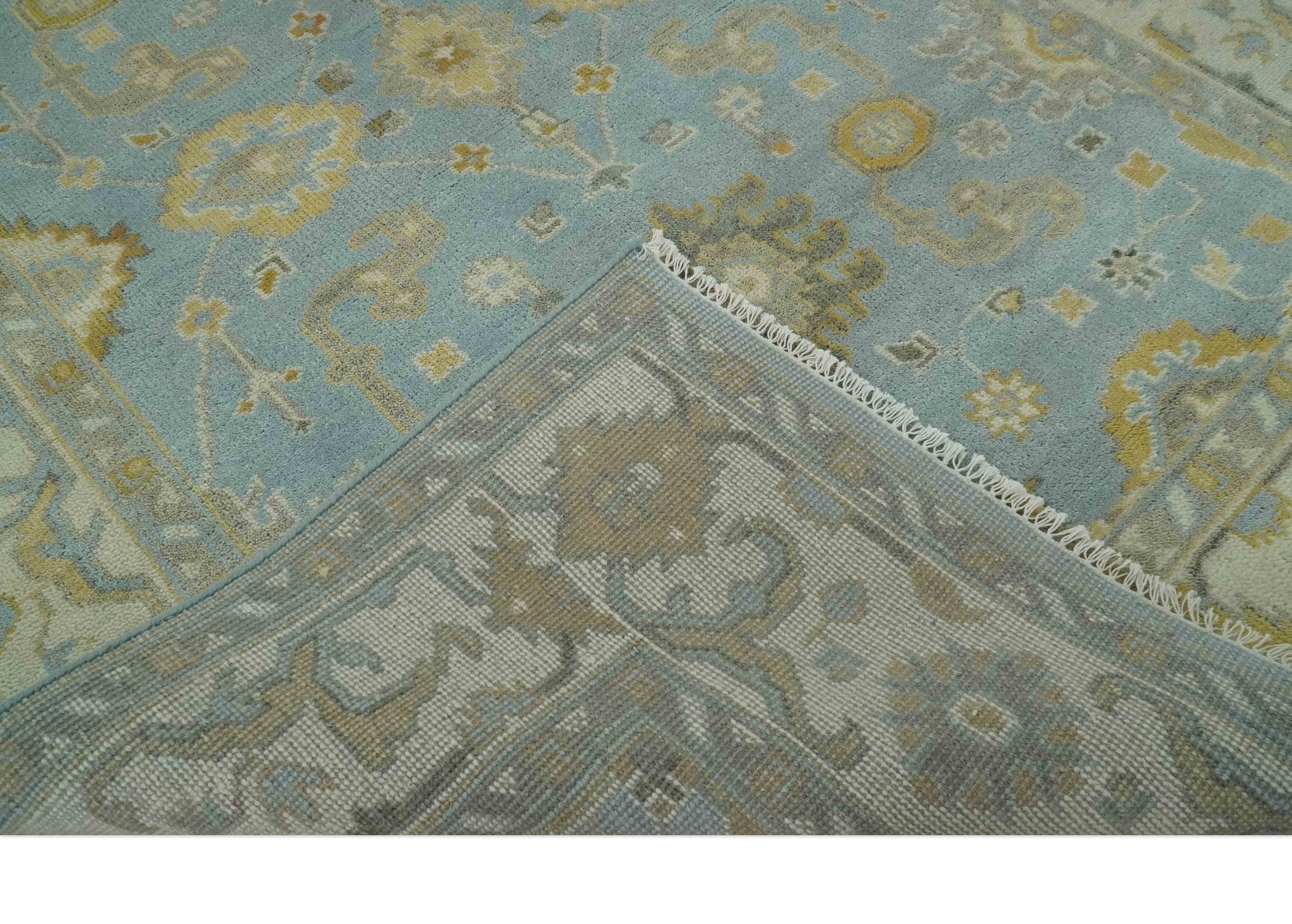 Hand Knotted Gray, Ivory and Mustard 6x8.8 Traditional Oriental Oushak wool rug - Image 7