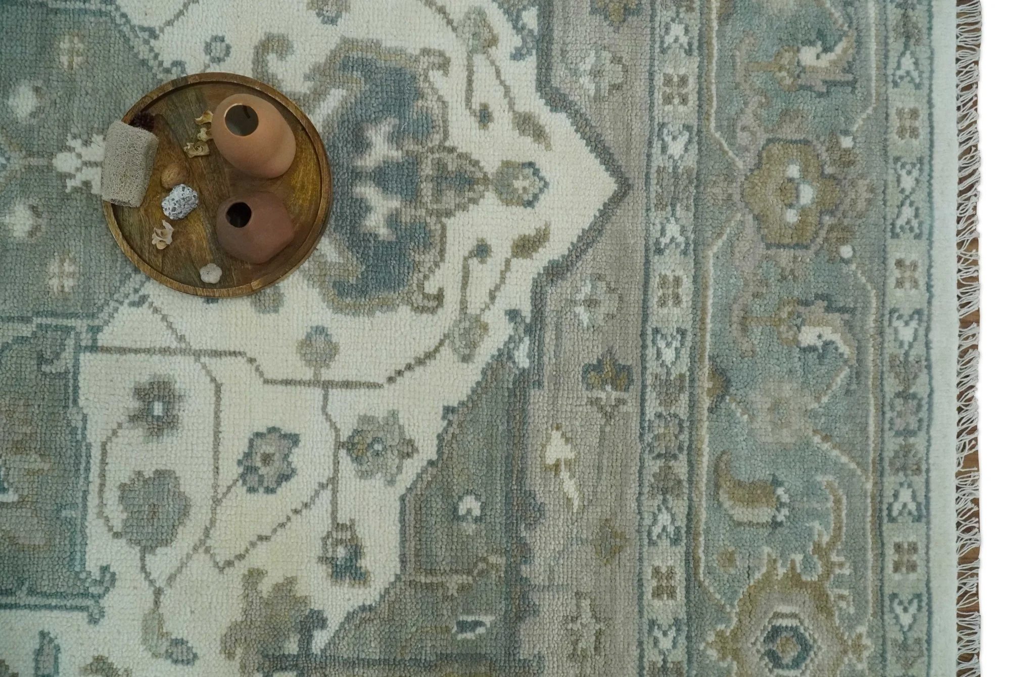 Custom Made Gray, Ivory and Silver Hand knotted Traditional Medallion wool Area Rug - Image 12