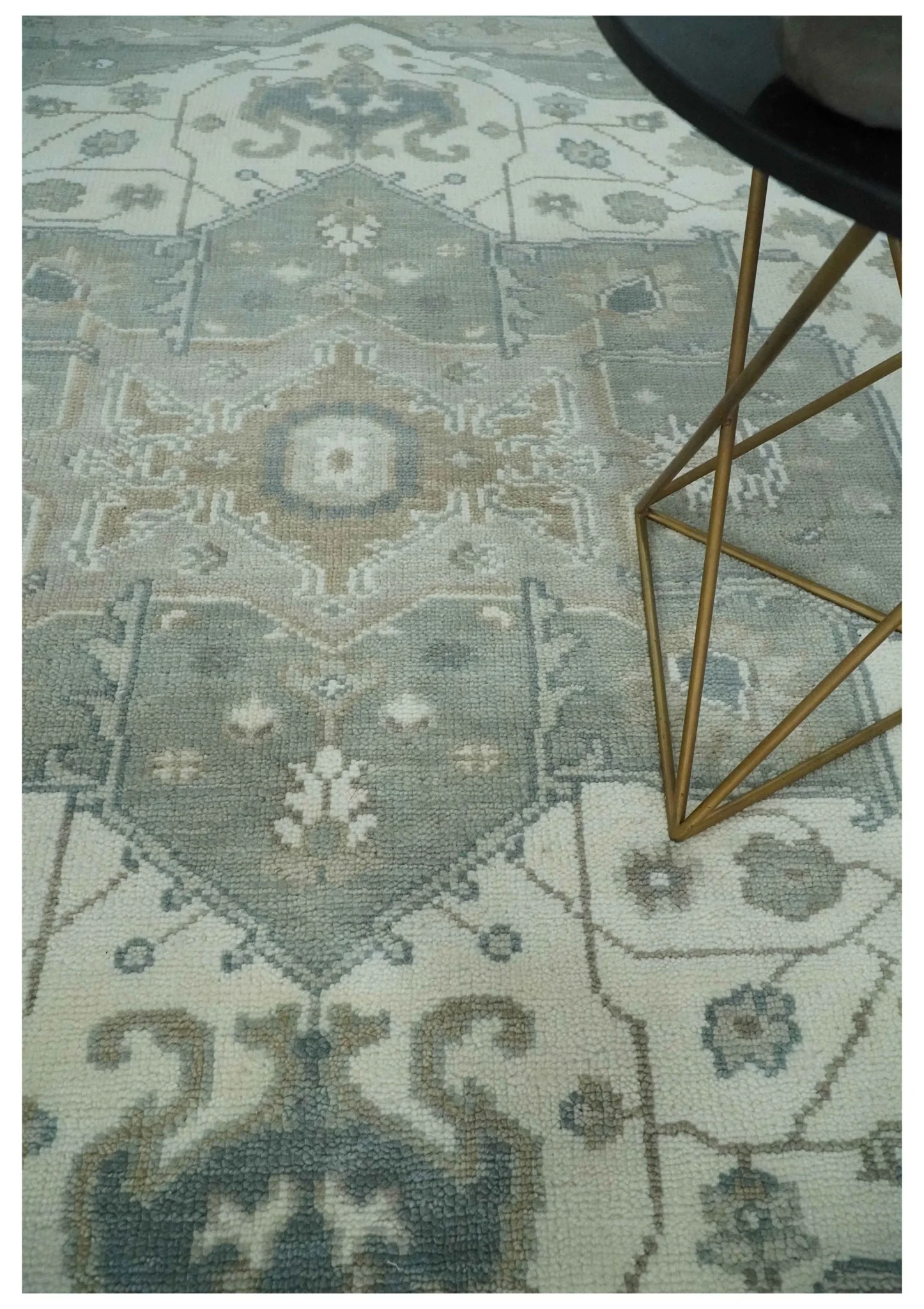 Custom Made Gray, Ivory and Silver Hand knotted Traditional Medallion wool Area Rug - Image 2