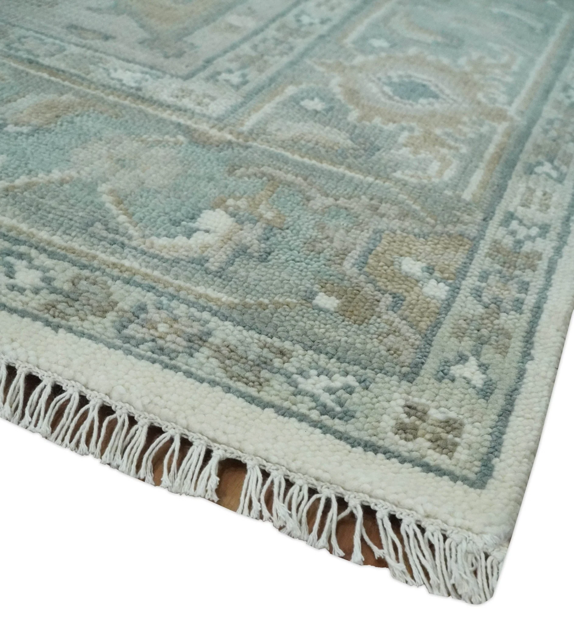 Custom Made Gray, Ivory and Silver Hand knotted Traditional Medallion wool Area Rug - Image 5