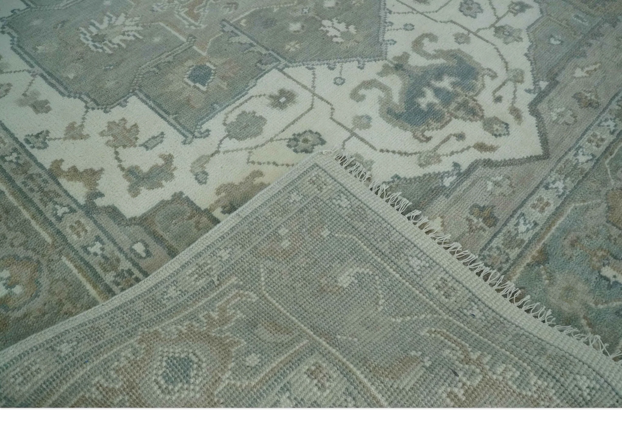Custom Made Gray, Ivory and Silver Hand knotted Traditional Medallion wool Area Rug - Image 7