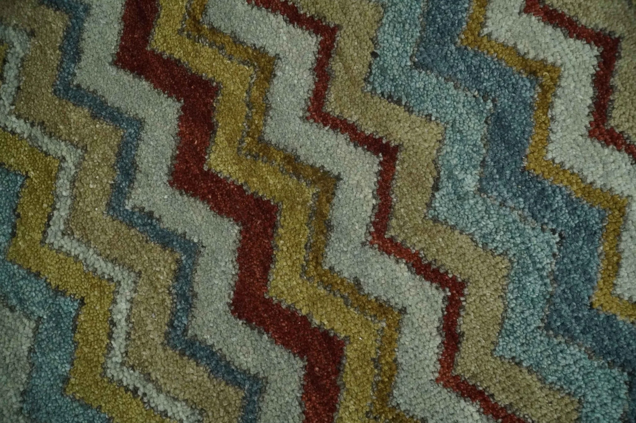 9x12 Gray, Maroon, Ivory and Mustard Stripes Pattern Hand knotted wool Area Rug - Image 4