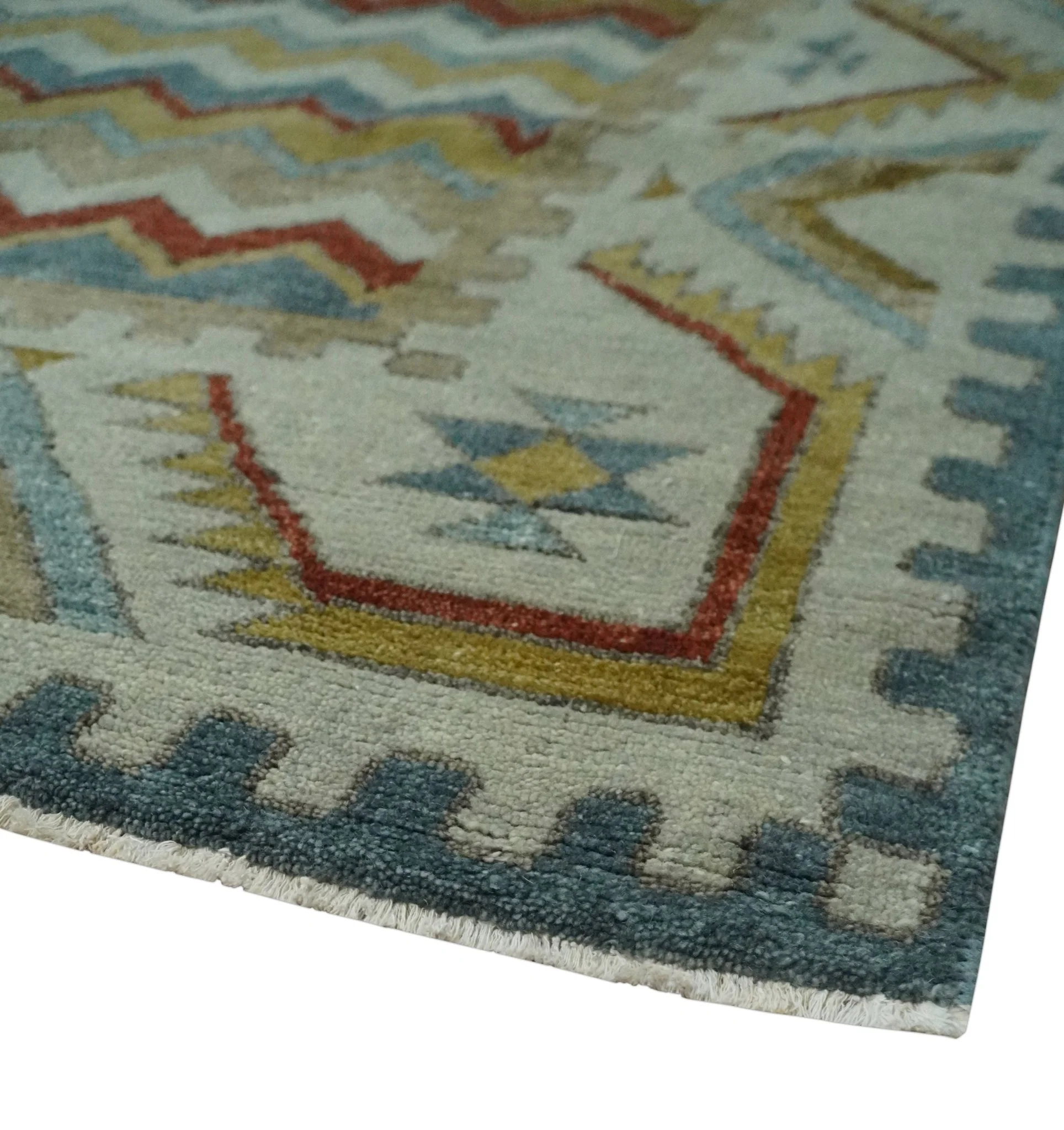 9x12 Gray, Maroon, Ivory and Mustard Stripes Pattern Hand knotted wool Area Rug - Image 5