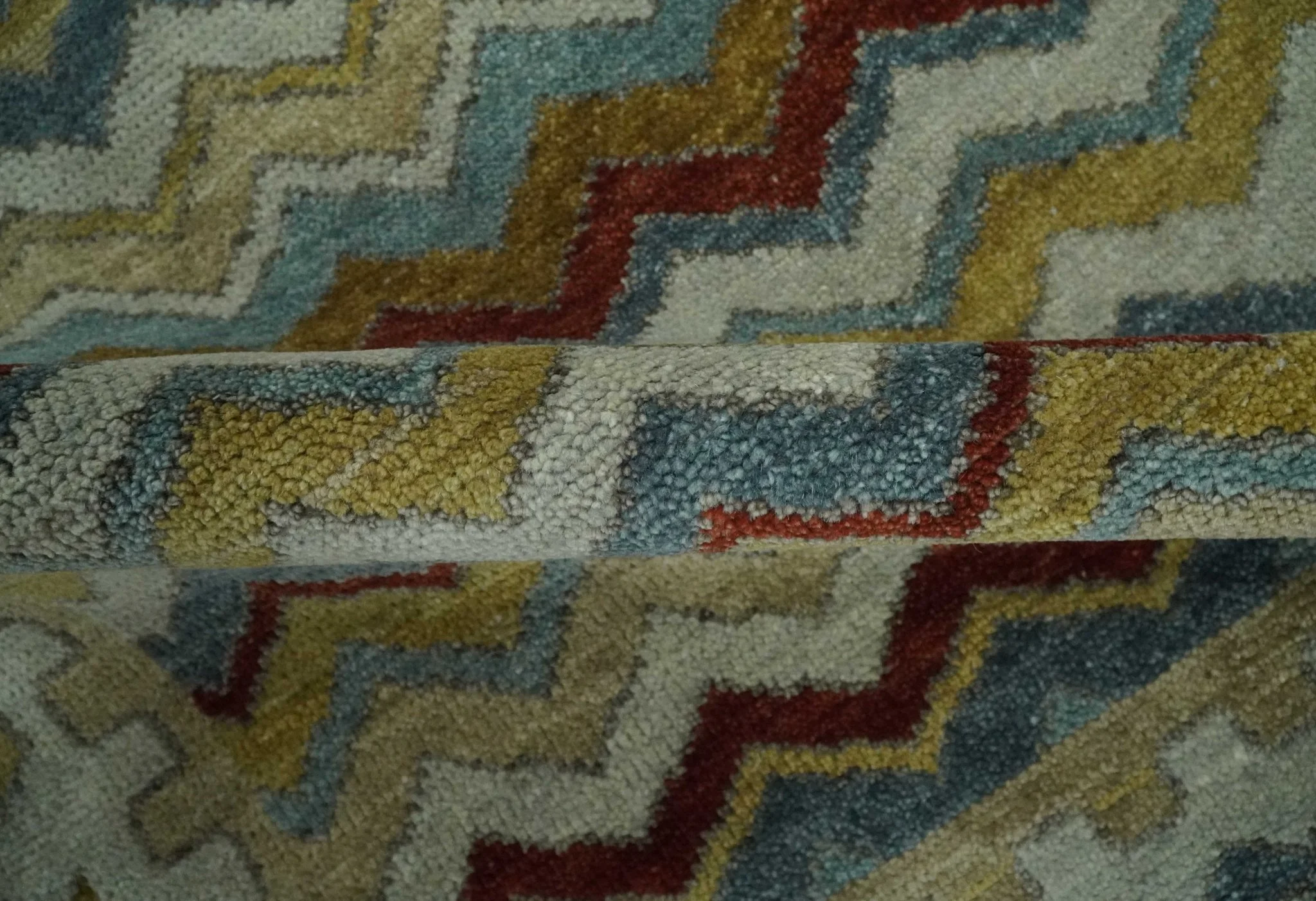 9x12 Gray, Maroon, Ivory and Mustard Stripes Pattern Hand knotted wool Area Rug - Image 6