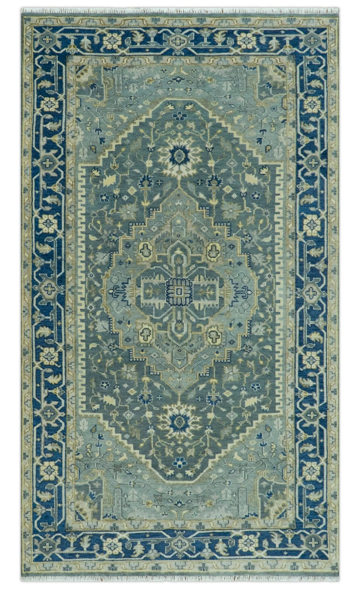 Antique design Gray, Olive and Blue Traditional Hand Knotted Custom Made wool Rug - Image 13