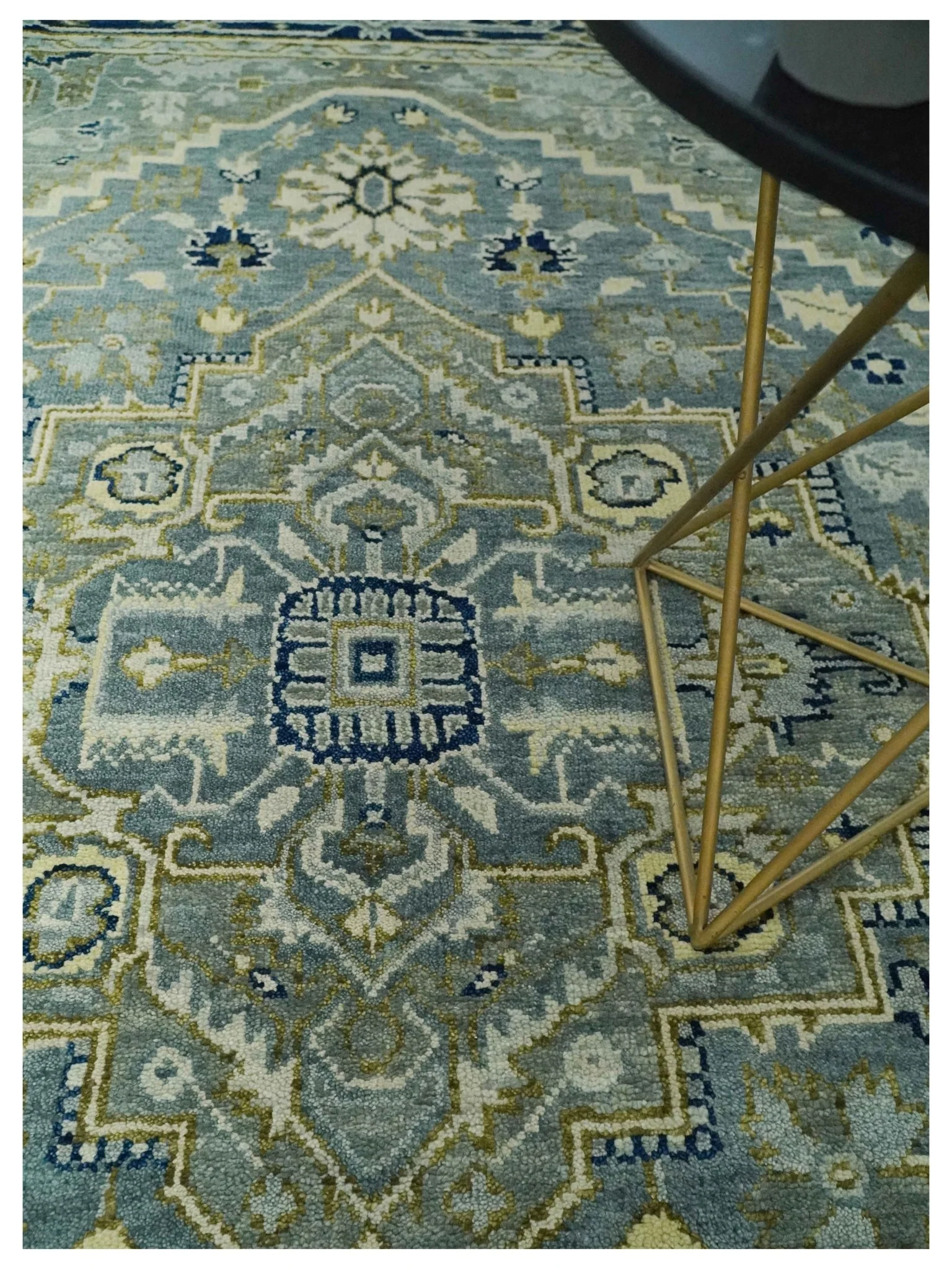 Antique design Gray, Olive and Blue Traditional Hand Knotted Custom Made wool Rug - Image 2