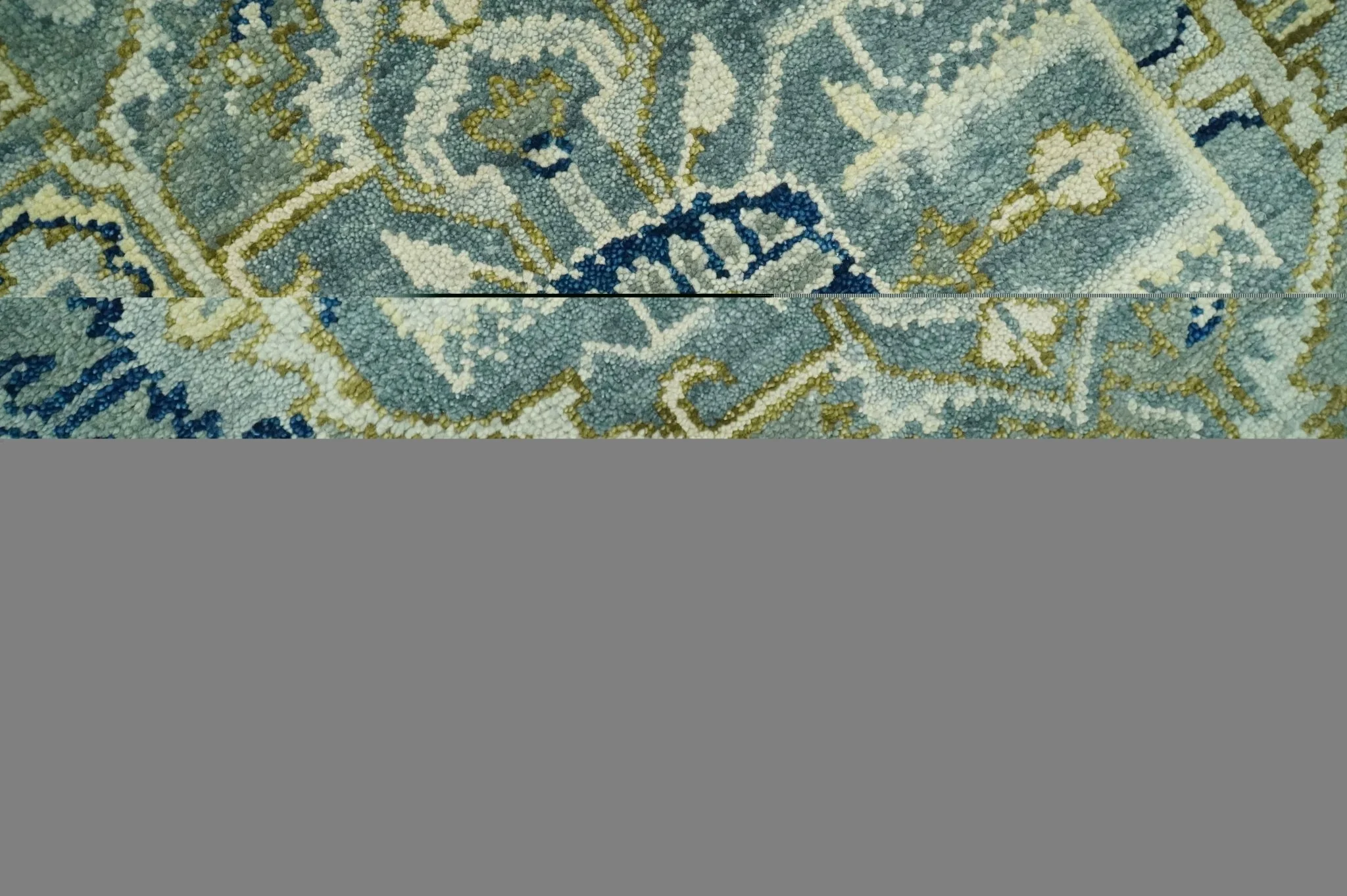 Antique design Gray, Olive and Blue Traditional Hand Knotted Custom Made wool Rug - Image 4