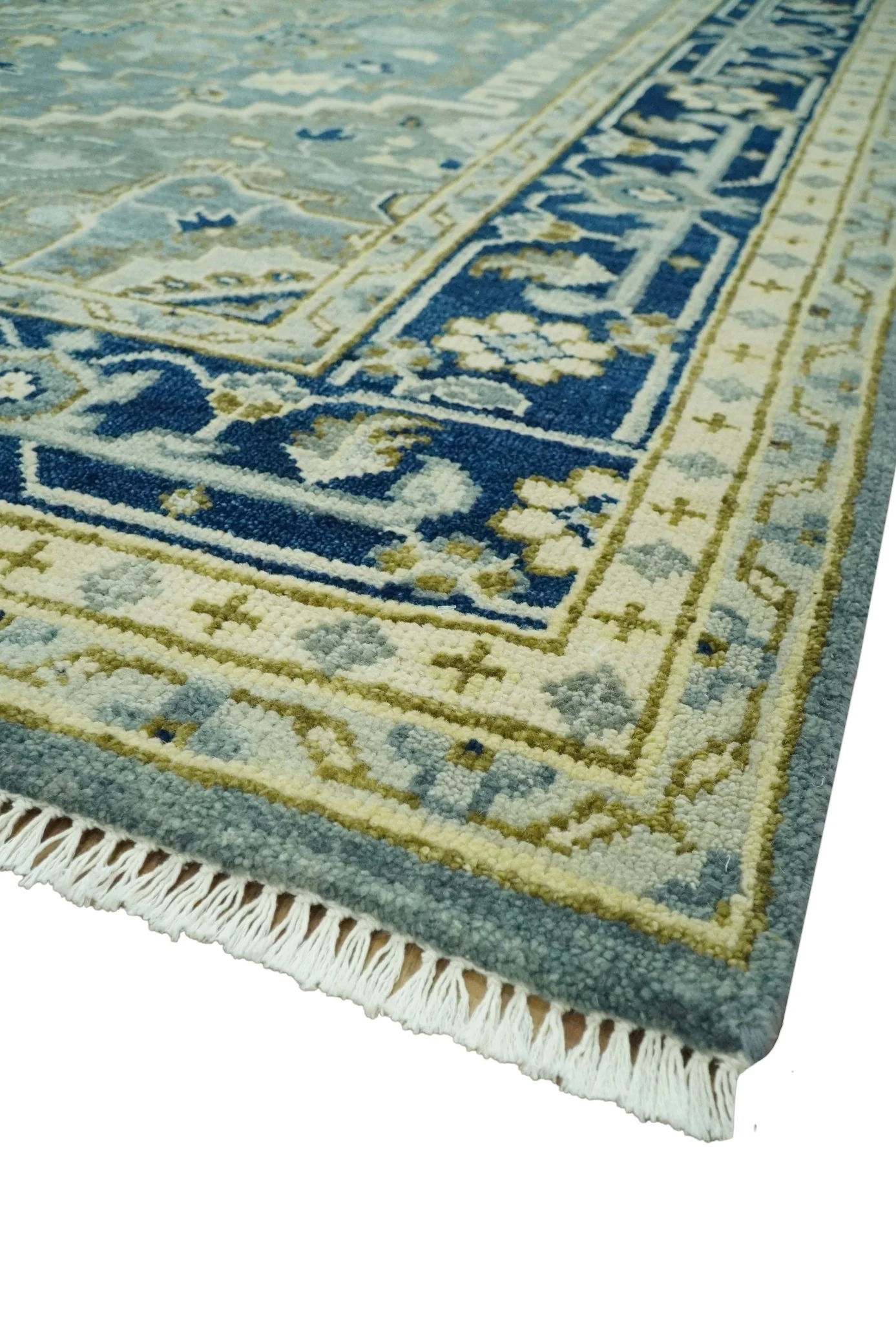 Antique look Gray, Olive and Blue 8x10 Traditional Heriz Hand Knotted wool Rug - Image 5