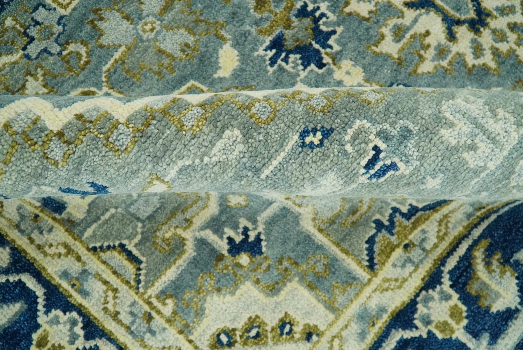 Antique look Gray, Olive and Blue 8x10 Traditional Heriz Hand Knotted wool Rug - Image 6