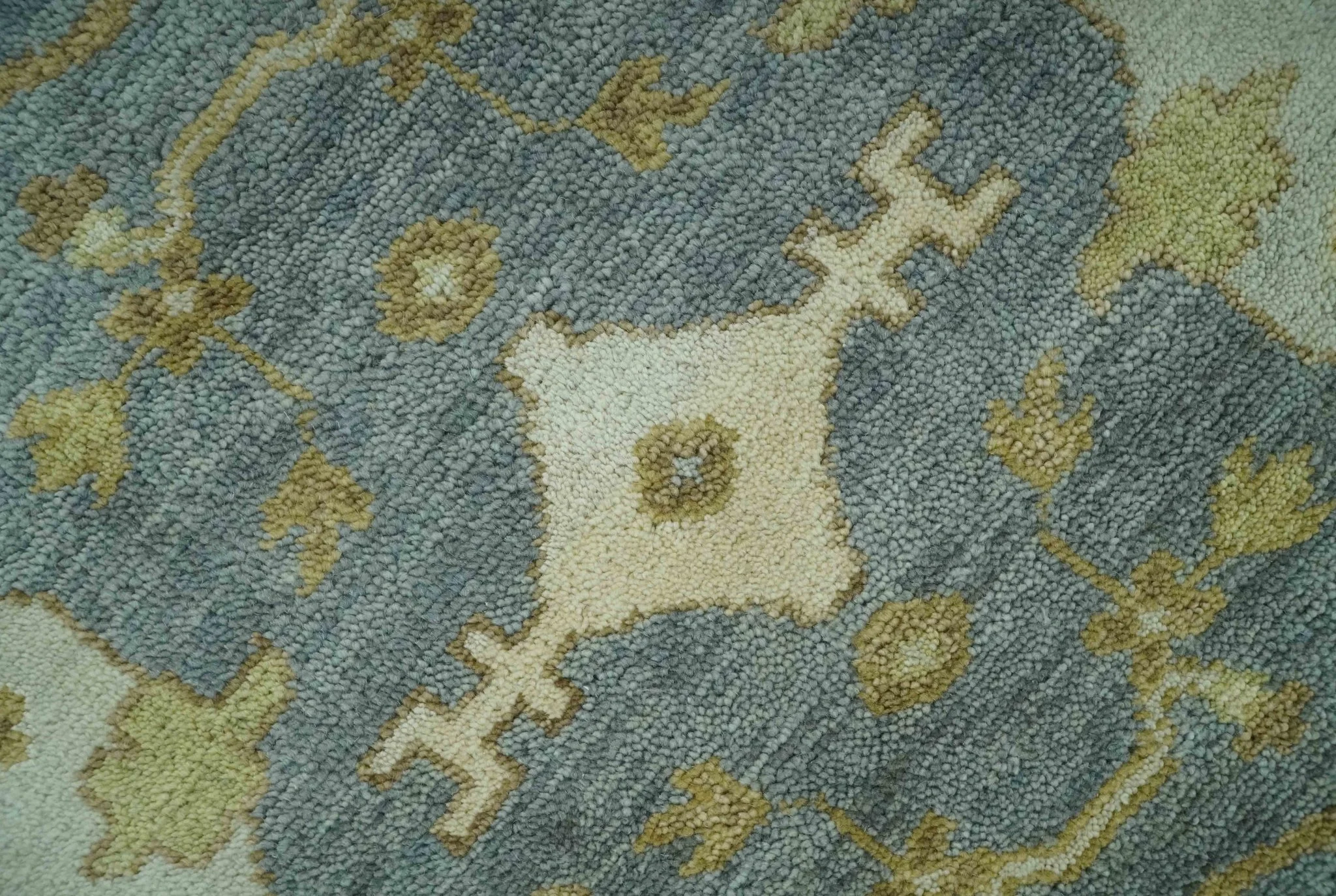 6x9 Hand Knotted Gray, Olive and Ivory Traditional Oriental Oushak wool area rug - Image 4