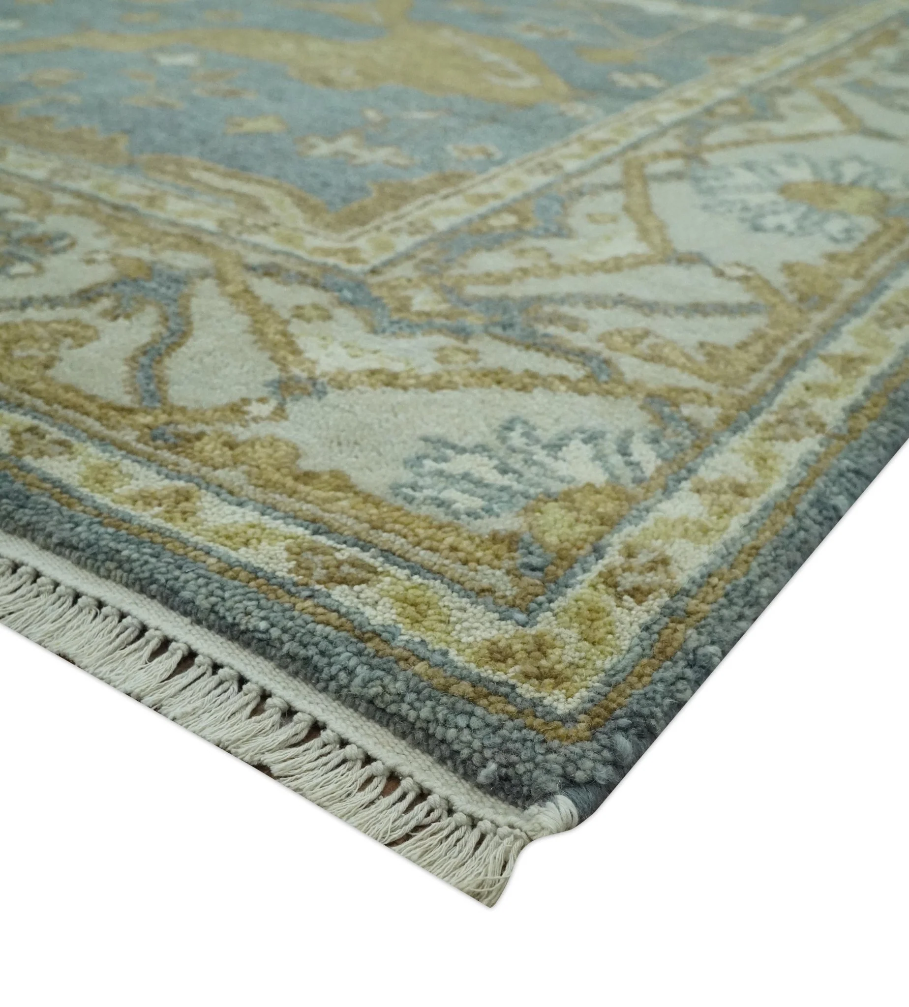 6x9 Hand Knotted Gray, Olive and Ivory Traditional Oriental Oushak wool area rug - Image 5