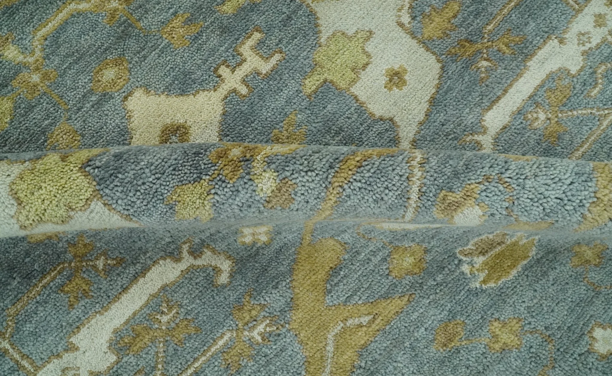 6x9 Hand Knotted Gray, Olive and Ivory Traditional Oriental Oushak wool area rug - Image 6