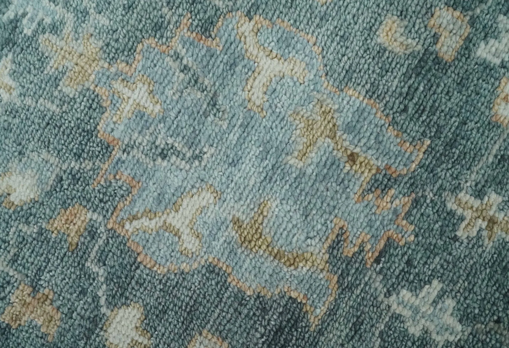 Made to Order Teal, Olive and Silver Antique Style Hand knotted Oushak wool Area Rug - Image 4