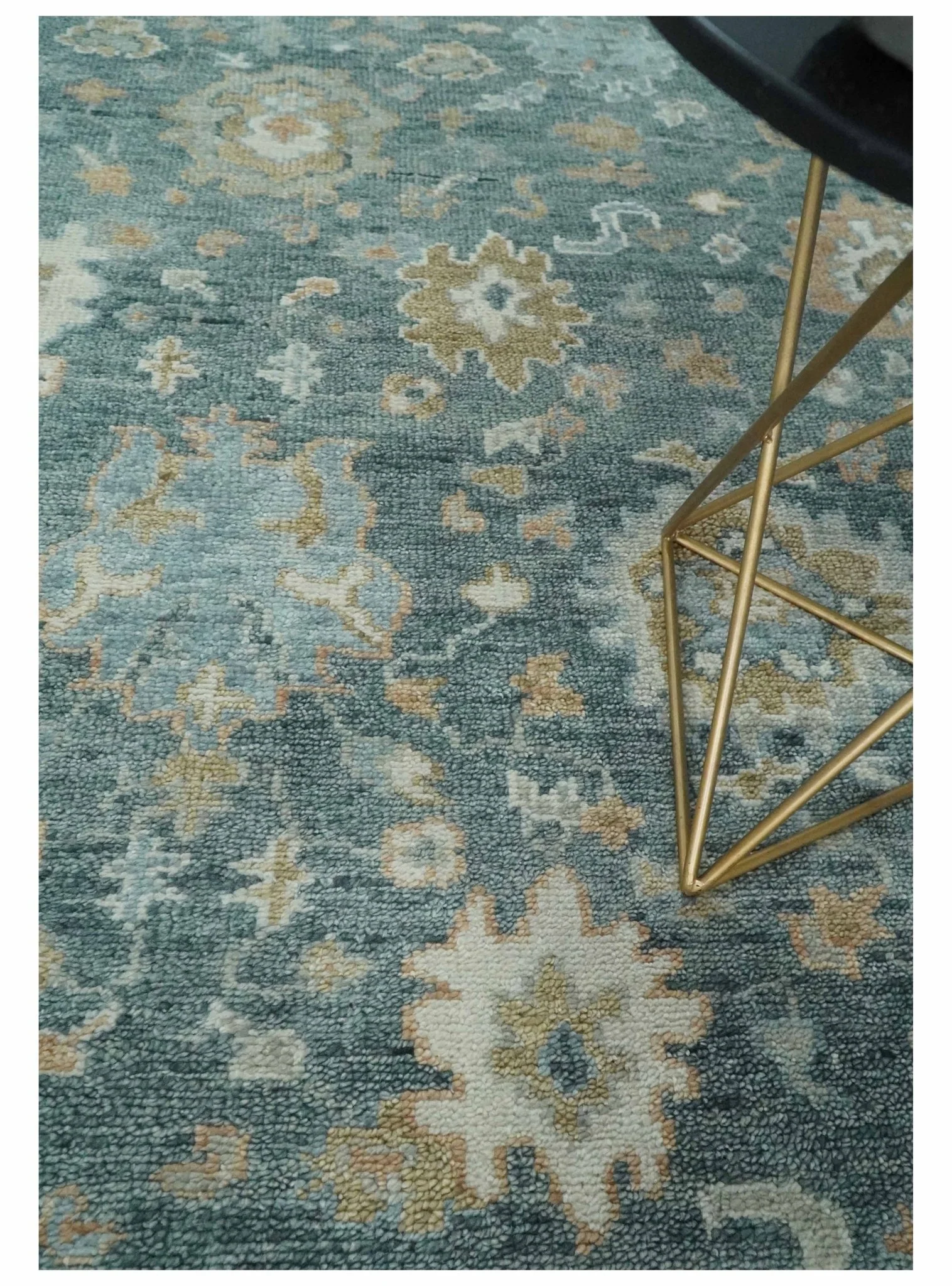Teal, Olive and Silver Antique Style Hand knotted 8x10 Oushak wool Area Rug - Image 2