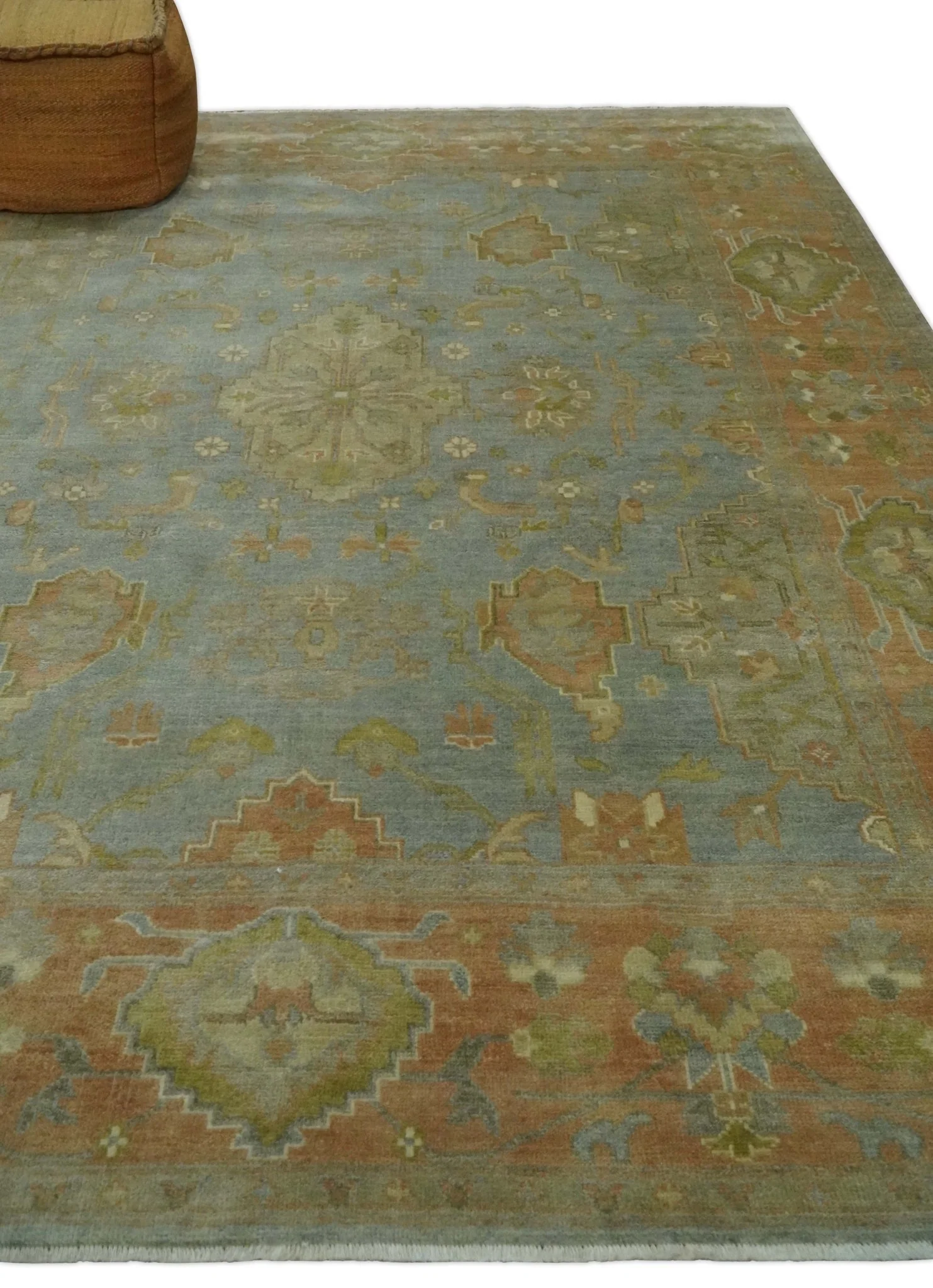 Antique style Gray, Rust and Green Hand Knotted 8x10 Oriental Oushak wool Area Rug - Image 3