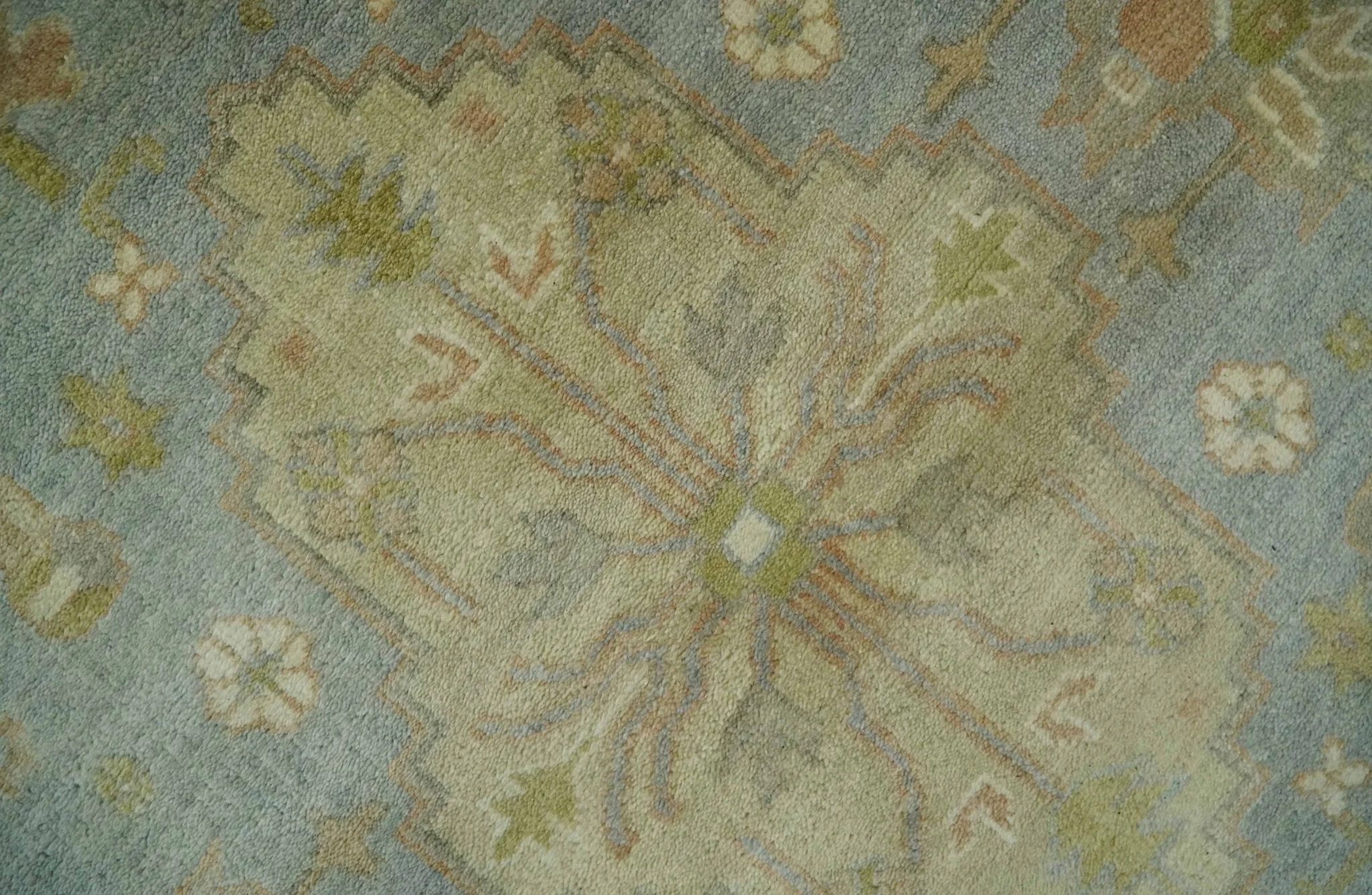 Antique style Gray, Rust and Green Hand Knotted 8x10 Oriental Oushak wool Area Rug - Image 4
