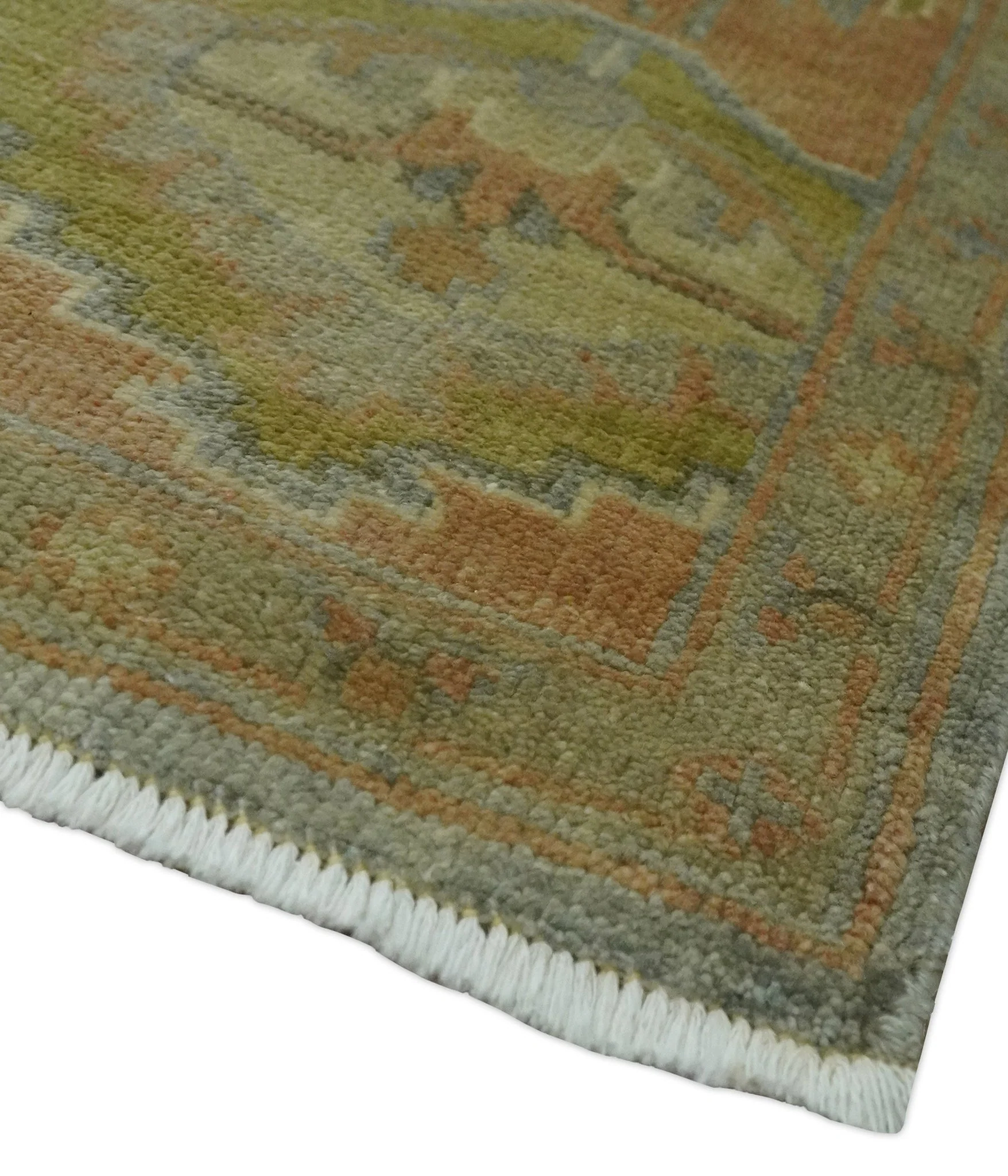Antique style Gray, Rust and Green Hand Knotted 8x10 Oriental Oushak wool Area Rug - Image 5